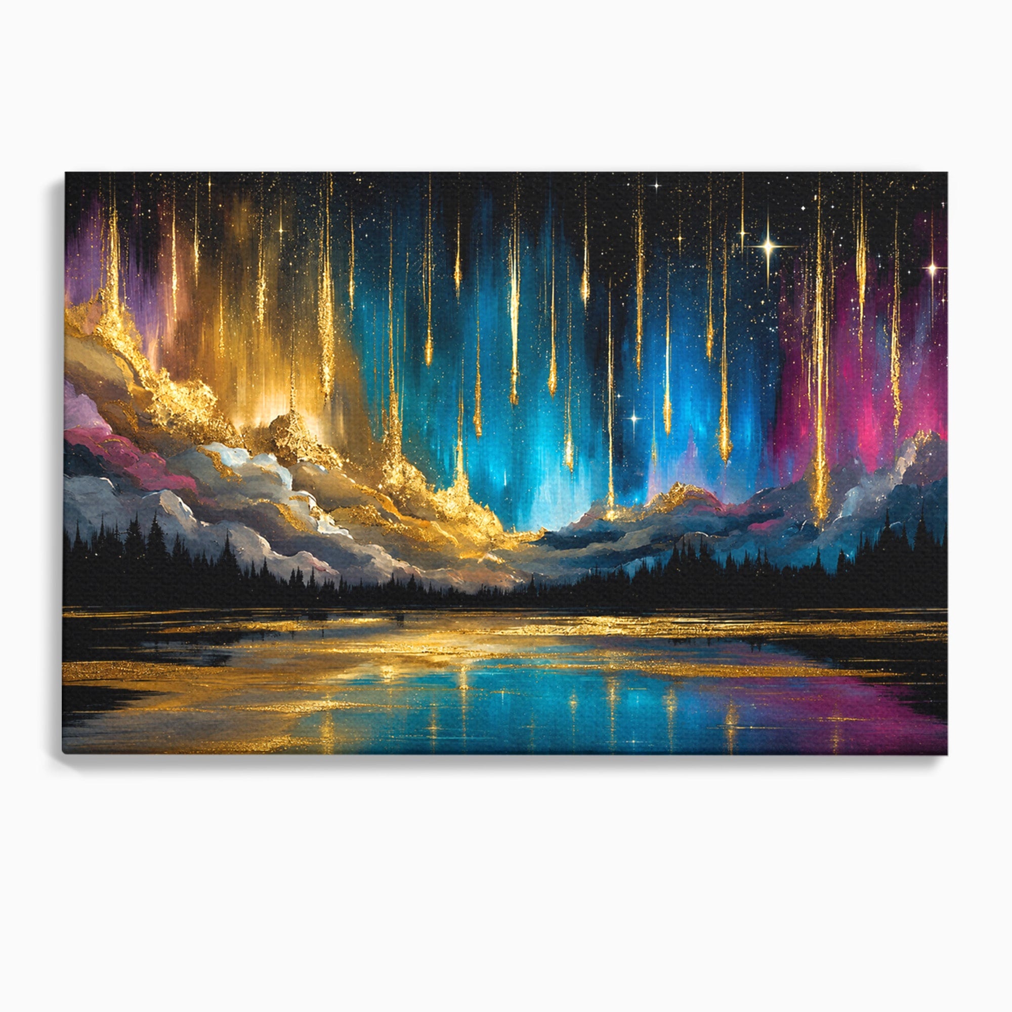 Tablou Canvas Premium LuxCanva® A1687, Cascada De Stele, Stele, Cer, Peisaj, Noapte, Living, Culori Vibrante