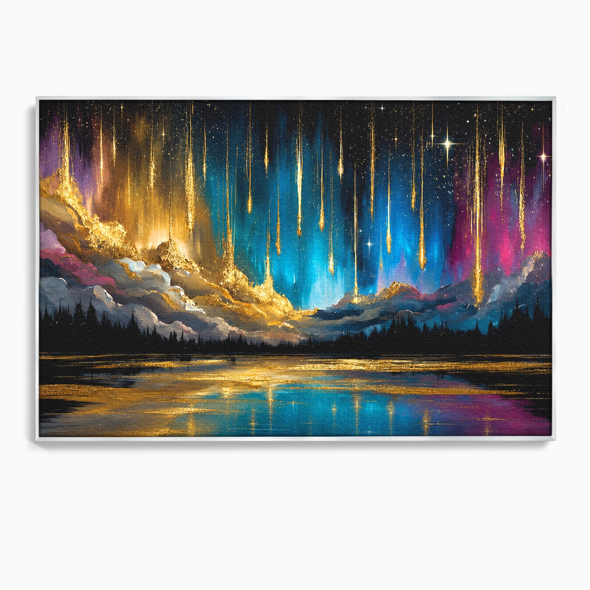 Tablou Canvas Premium LuxCanva® A1687, Cascada De Stele, Stele, Cer, Peisaj, Noapte, Living, Culori Vibrante