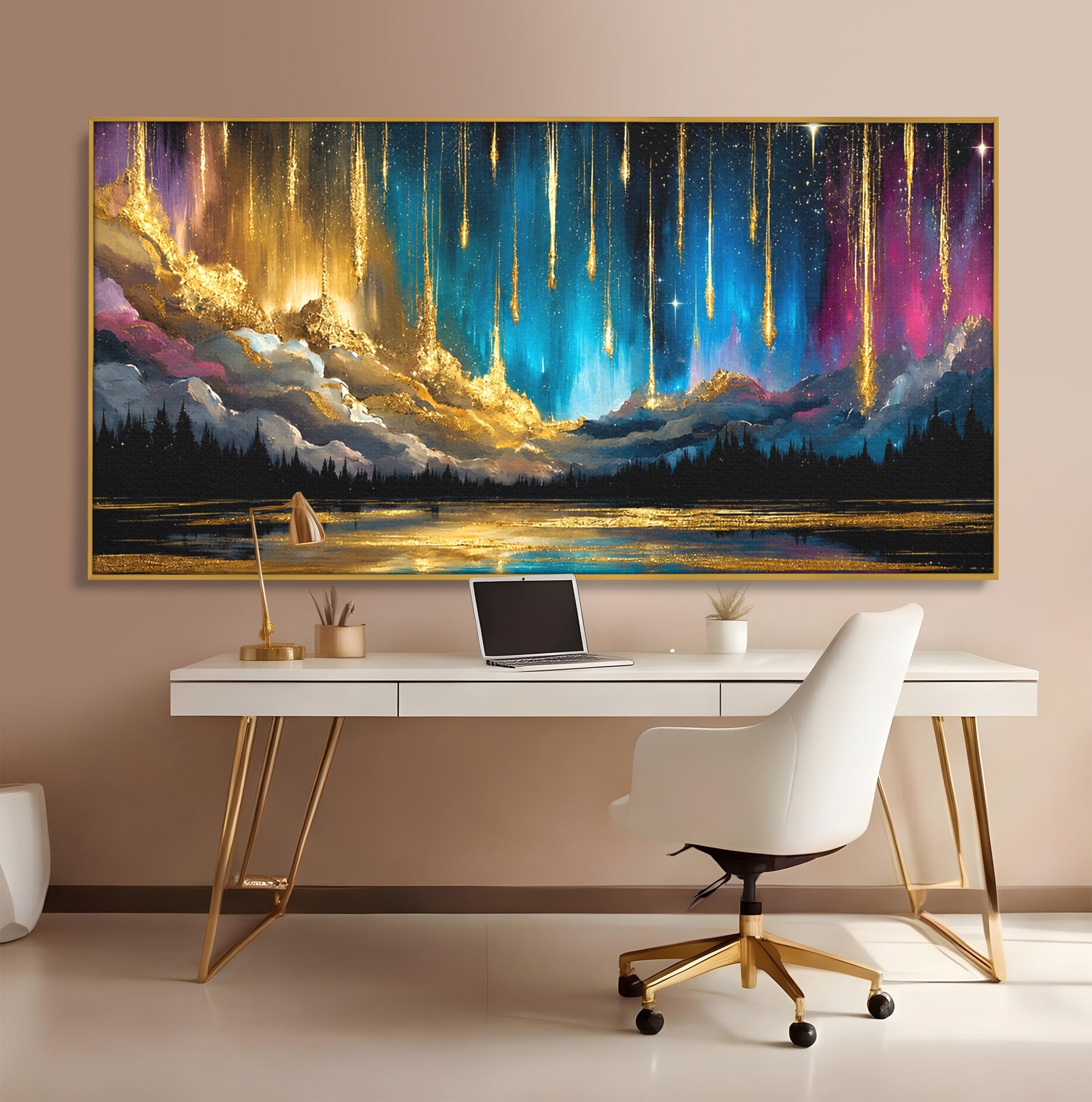 Tablou Canvas Premium LuxCanva® A1687, Cascada De Stele, Stele, Cer, Peisaj, Noapte, Living, Culori Vibrante