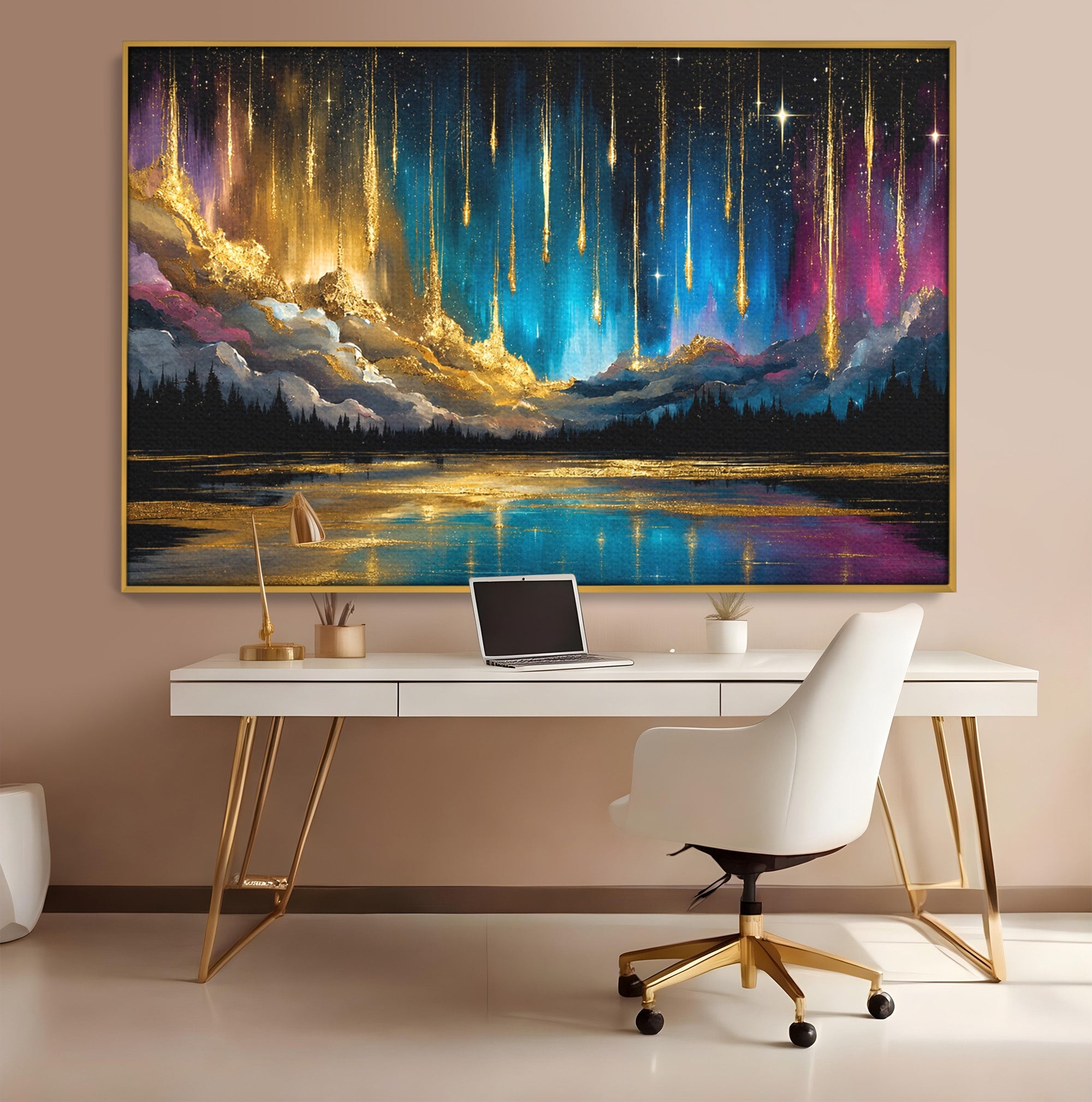 Tablou Canvas Premium LuxCanva® A1687, Cascada De Stele, Stele, Cer, Peisaj, Noapte, Living, Culori Vibrante