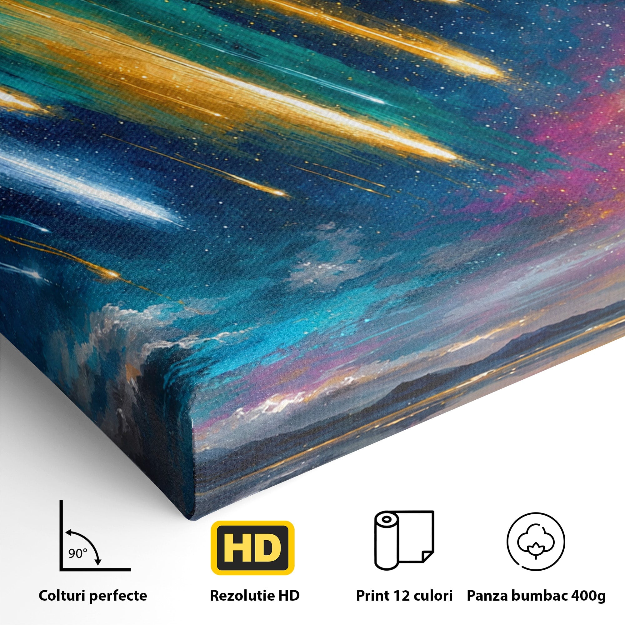 Tablou Canvas Premium LuxCanva® A1688, Ploua Cu Stele Cazatoare, Stele Cazatoare, Cer Instelat, Peisaj Nocturn, Mister, Living, Culori Vibrante