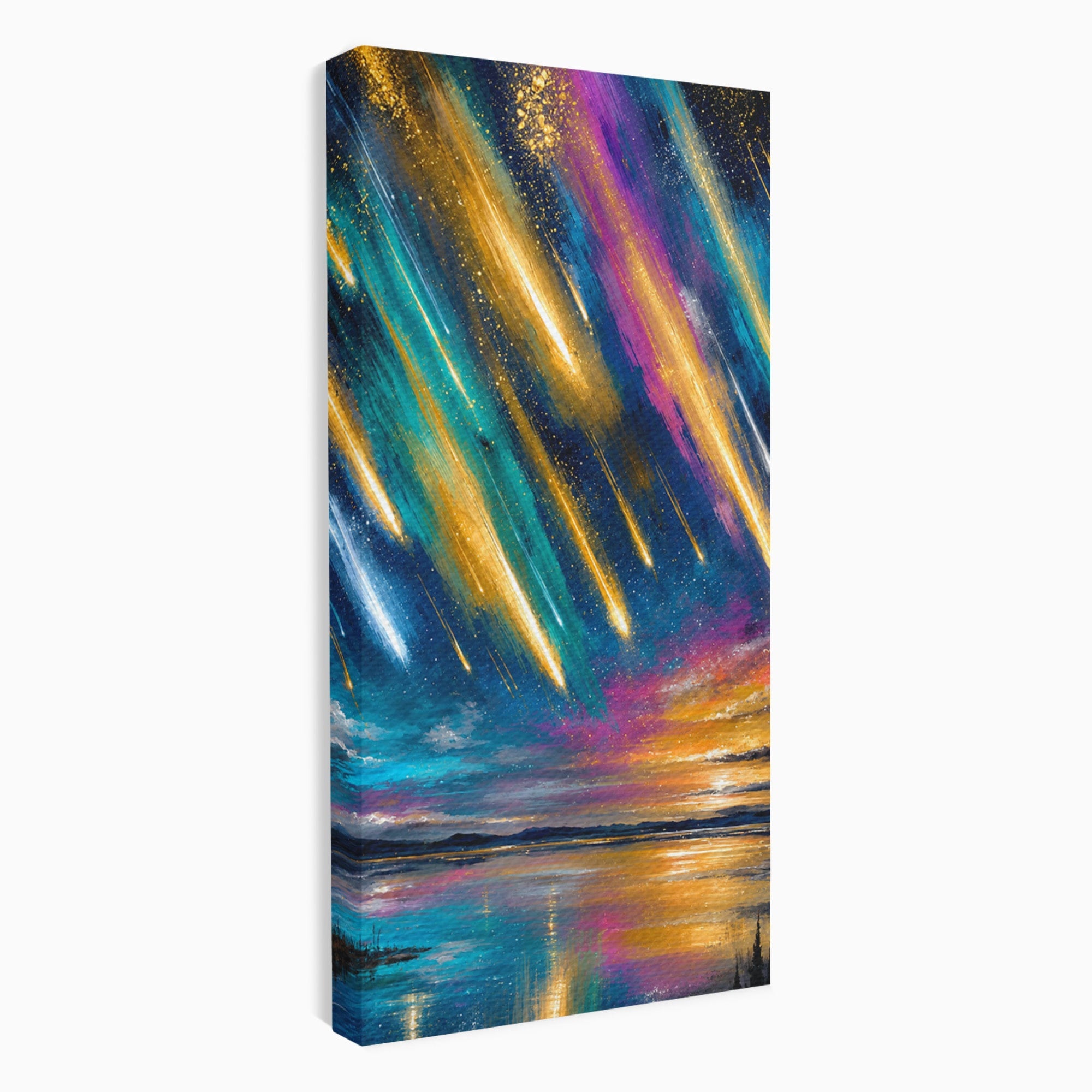 Tablou Canvas Premium LuxCanva® A1688, Ploua Cu Stele Cazatoare, Stele Cazatoare, Cer Instelat, Peisaj Nocturn, Mister, Living, Culori Vibrante