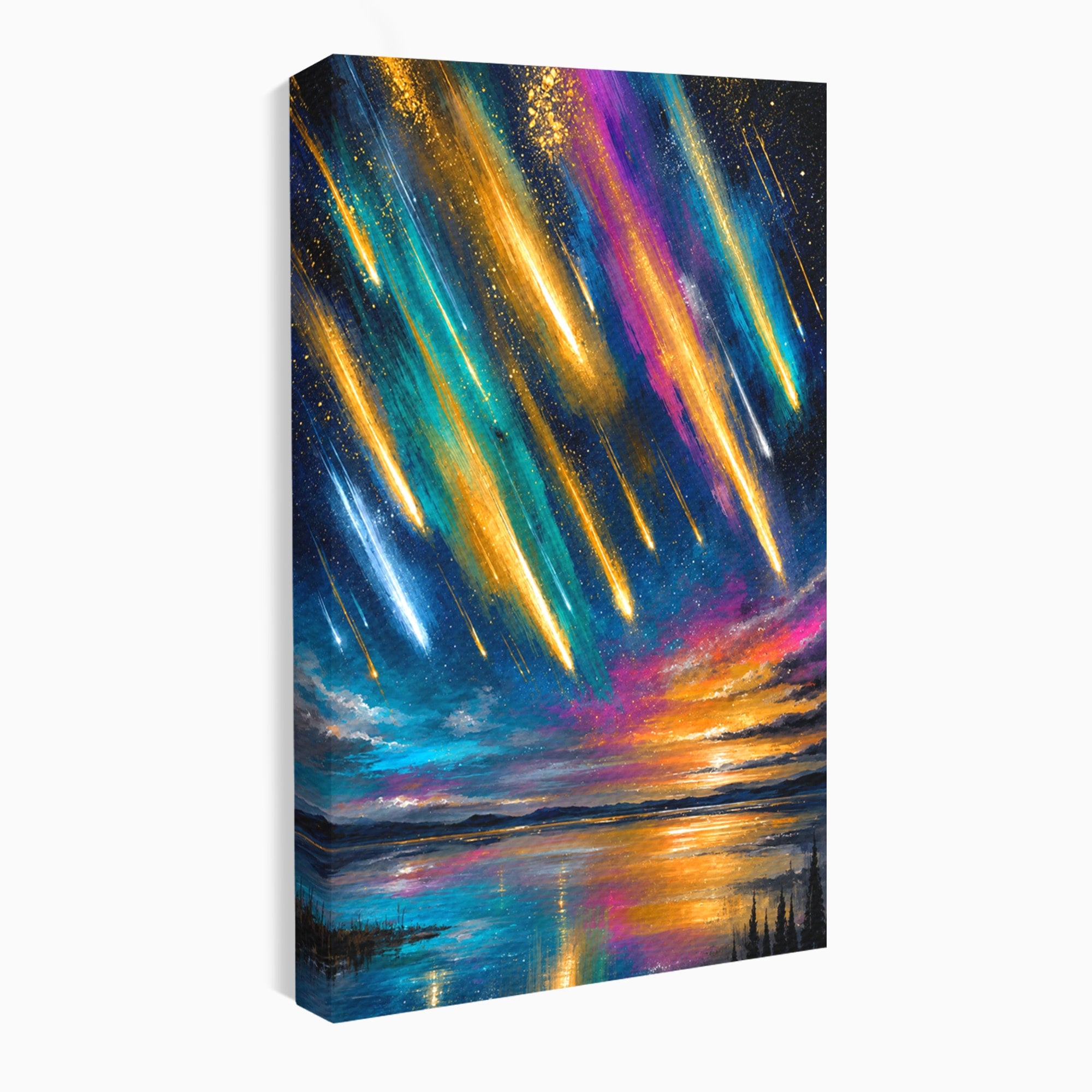 Tablou Canvas Premium LuxCanva® A1688, Ploua Cu Stele Cazatoare, Stele Cazatoare, Cer Instelat, Peisaj Nocturn, Mister, Living, Culori Vibrante