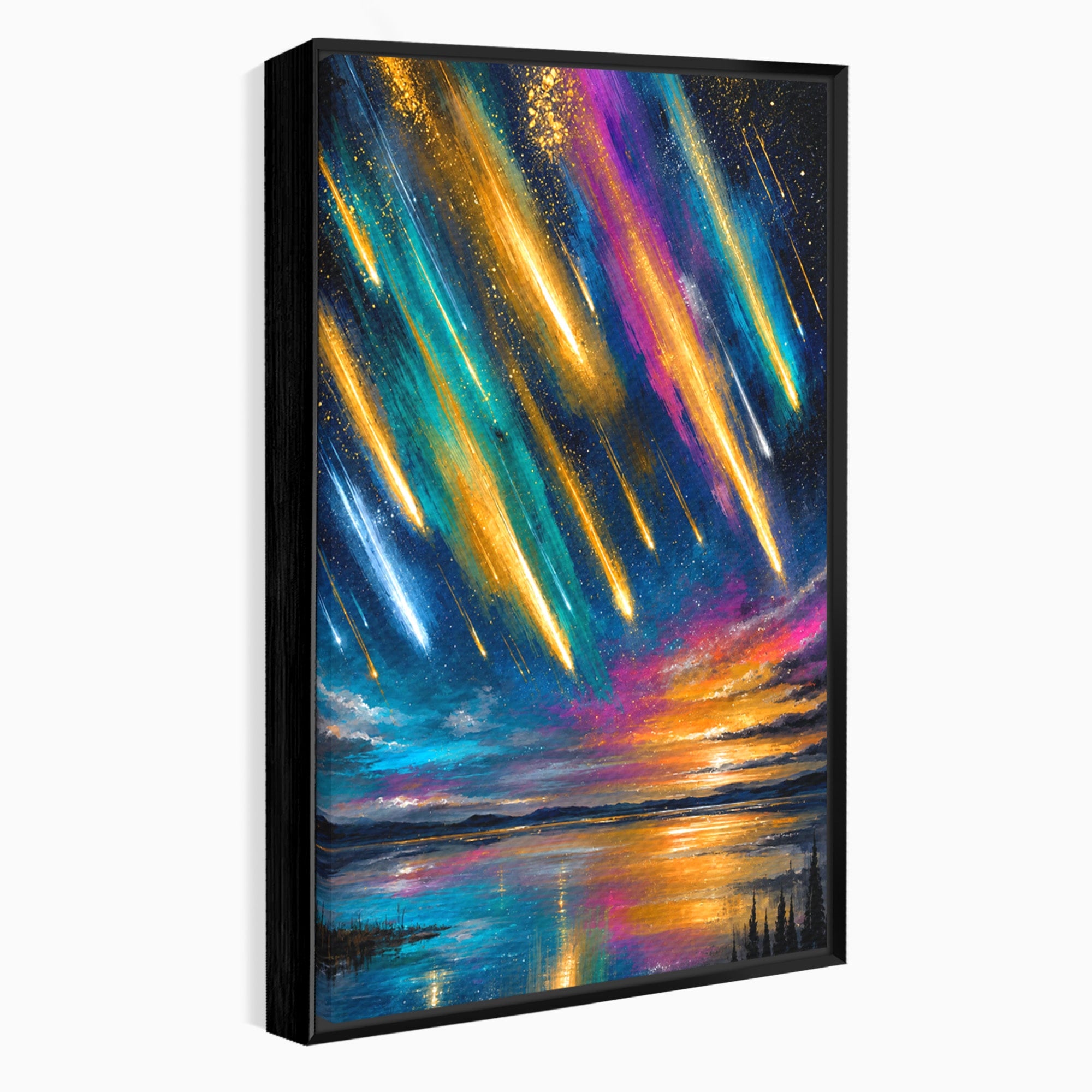 Tablou Canvas Premium LuxCanva® A1688, Ploua Cu Stele Cazatoare, Stele Cazatoare, Cer Instelat, Peisaj Nocturn, Mister, Living, Culori Vibrante