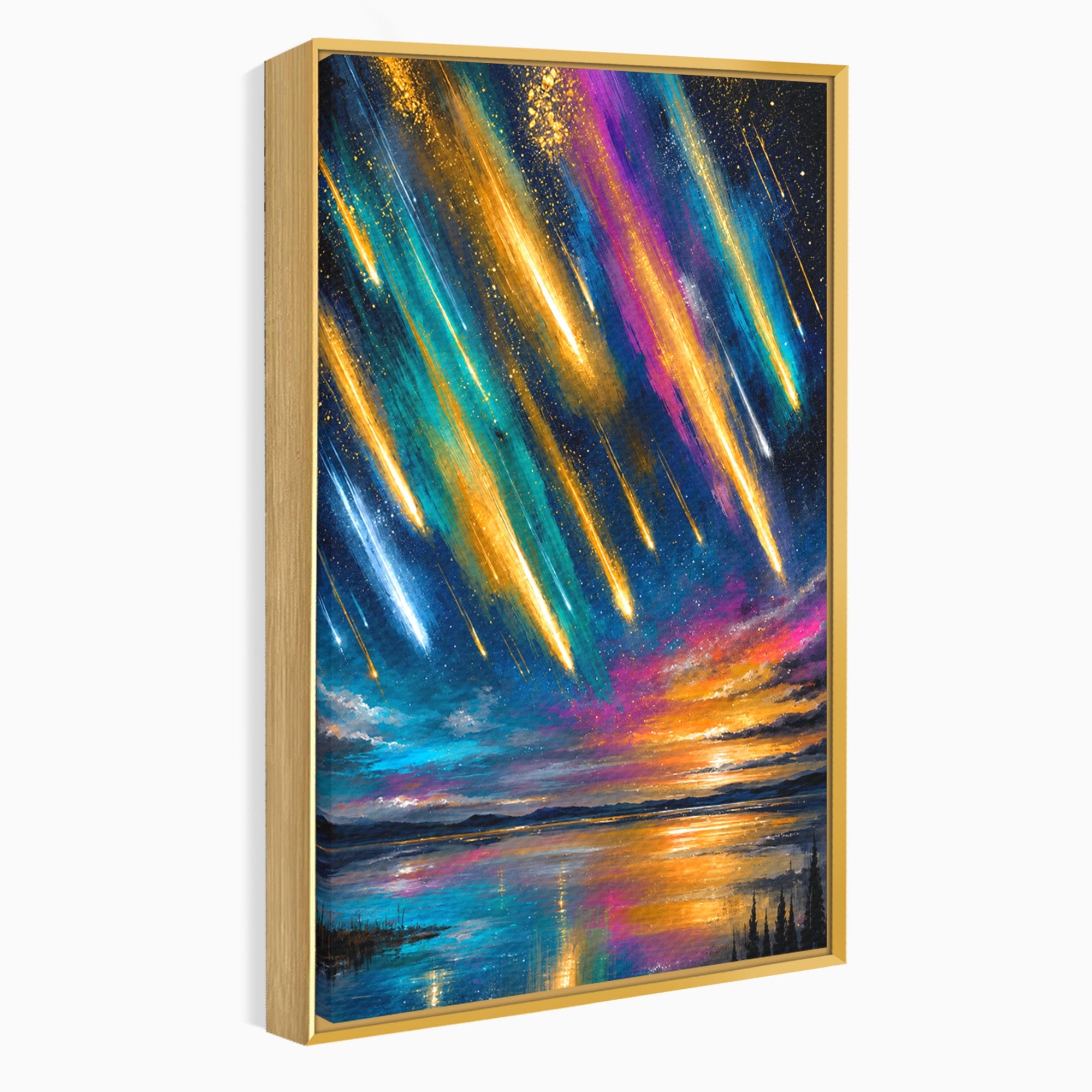 Tablou Canvas Premium LuxCanva® A1688, Ploua Cu Stele Cazatoare, Stele Cazatoare, Cer Instelat, Peisaj Nocturn, Mister, Living, Culori Vibrante