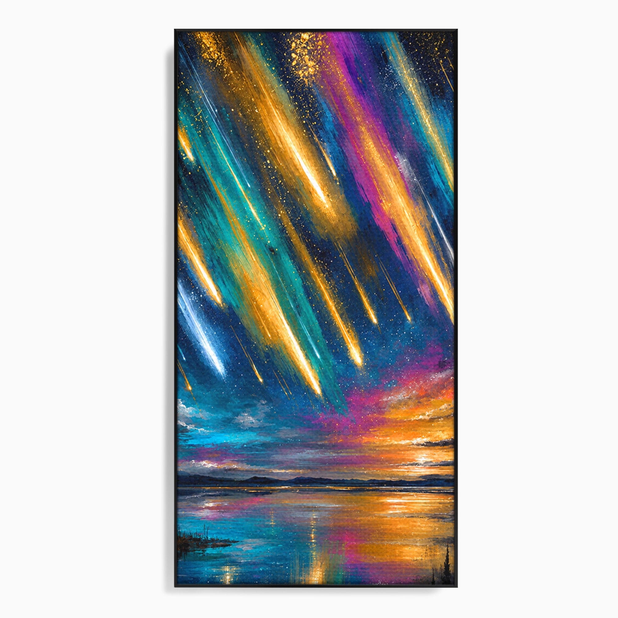 Tablou Canvas Premium LuxCanva® A1688, Ploua Cu Stele Cazatoare, Stele Cazatoare, Cer Instelat, Peisaj Nocturn, Mister, Living, Culori Vibrante