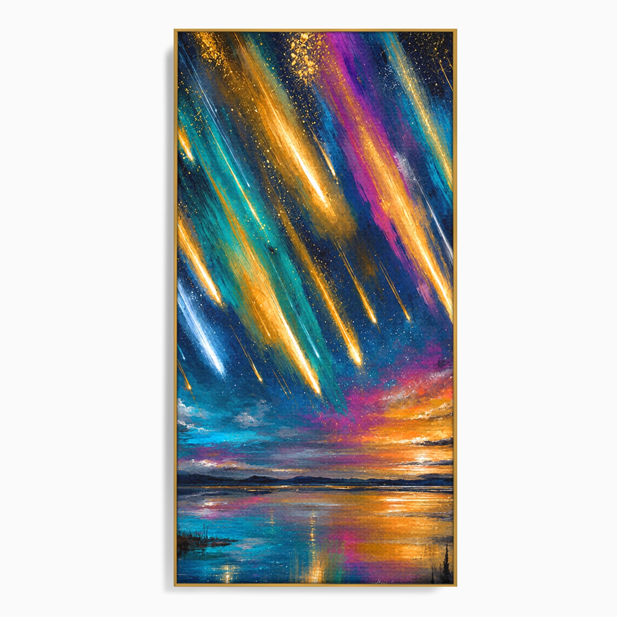 Tablou Canvas Premium LuxCanva® A1688, Ploua Cu Stele Cazatoare, Stele Cazatoare, Cer Instelat, Peisaj Nocturn, Mister, Living, Culori Vibrante