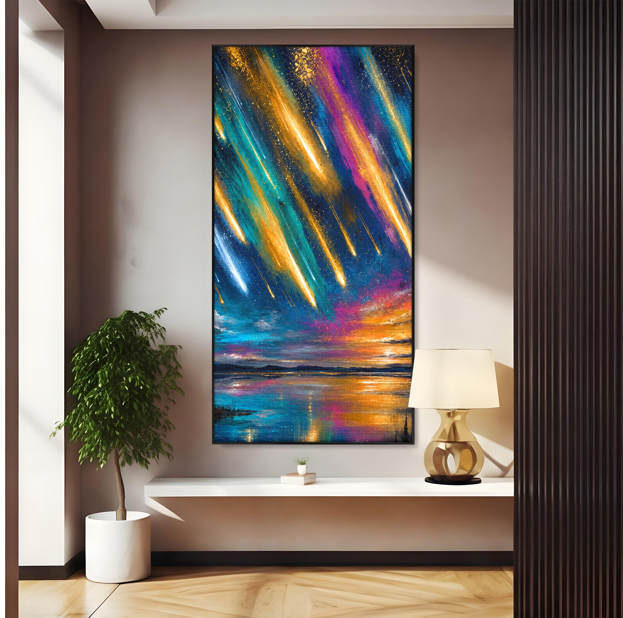 Tablou Canvas Premium LuxCanva® A1688, Ploua Cu Stele Cazatoare, Stele Cazatoare, Cer Instelat, Peisaj Nocturn, Mister, Living, Culori Vibrante
