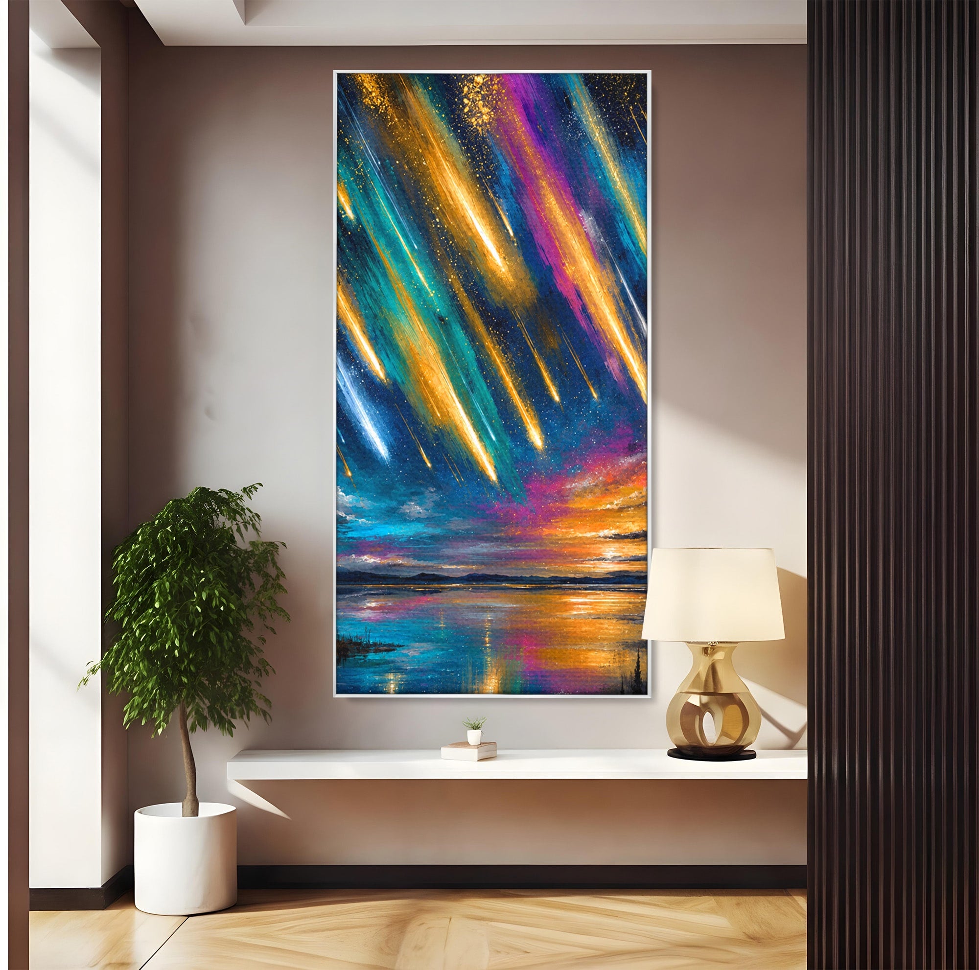 Tablou Canvas Premium LuxCanva® A1688, Ploua Cu Stele Cazatoare, Stele Cazatoare, Cer Instelat, Peisaj Nocturn, Mister, Living, Culori Vibrante