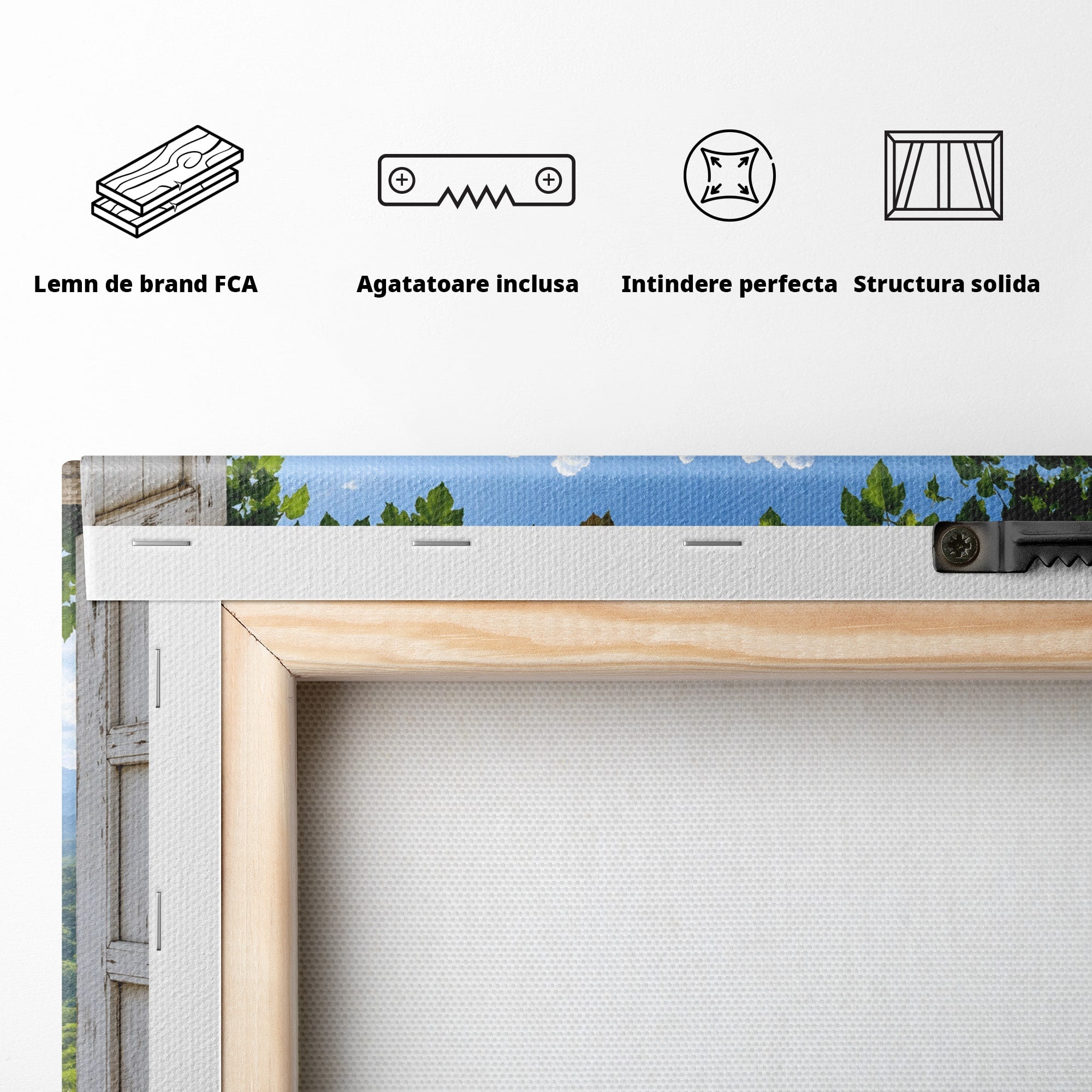 Tablou Canvas Premium LuxCanva® A1689, Priveliște Montană Din Fereastră, Peisaj, Munti, Fereastra, Natura, Living, Culori Vibrante