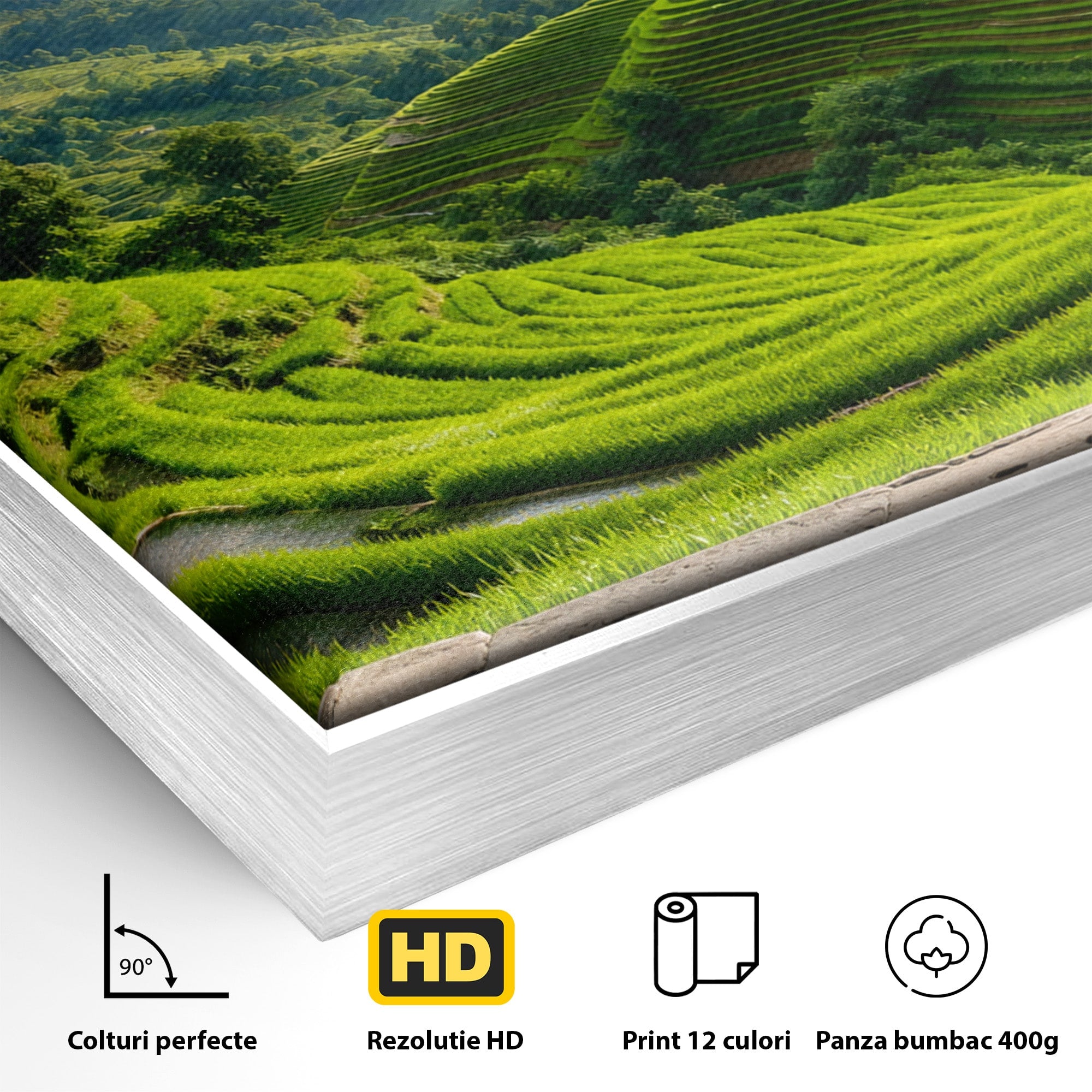 Tablou Canvas Premium LuxCanva® A1690, Terase Verzi Montane, Peisaj, Natura, Terase, Munti, Living, Dormitor, Culori Vibrante