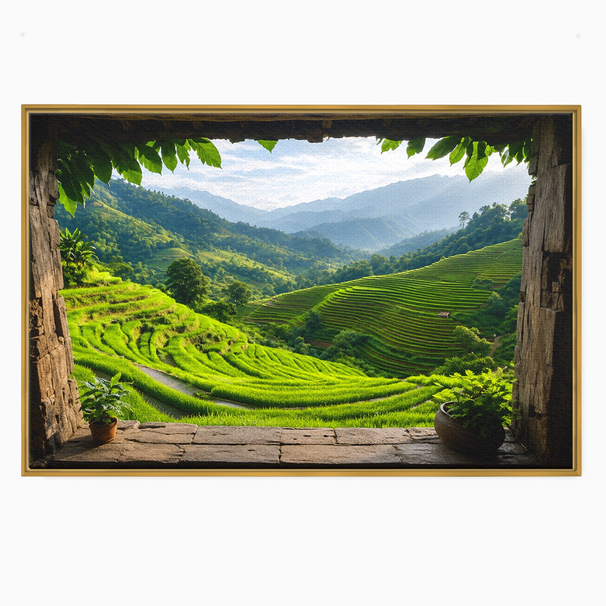 Tablou Canvas Premium LuxCanva® A1690, Terase Verzi Montane, Peisaj, Natura, Terase, Munti, Living, Dormitor, Culori Vibrante