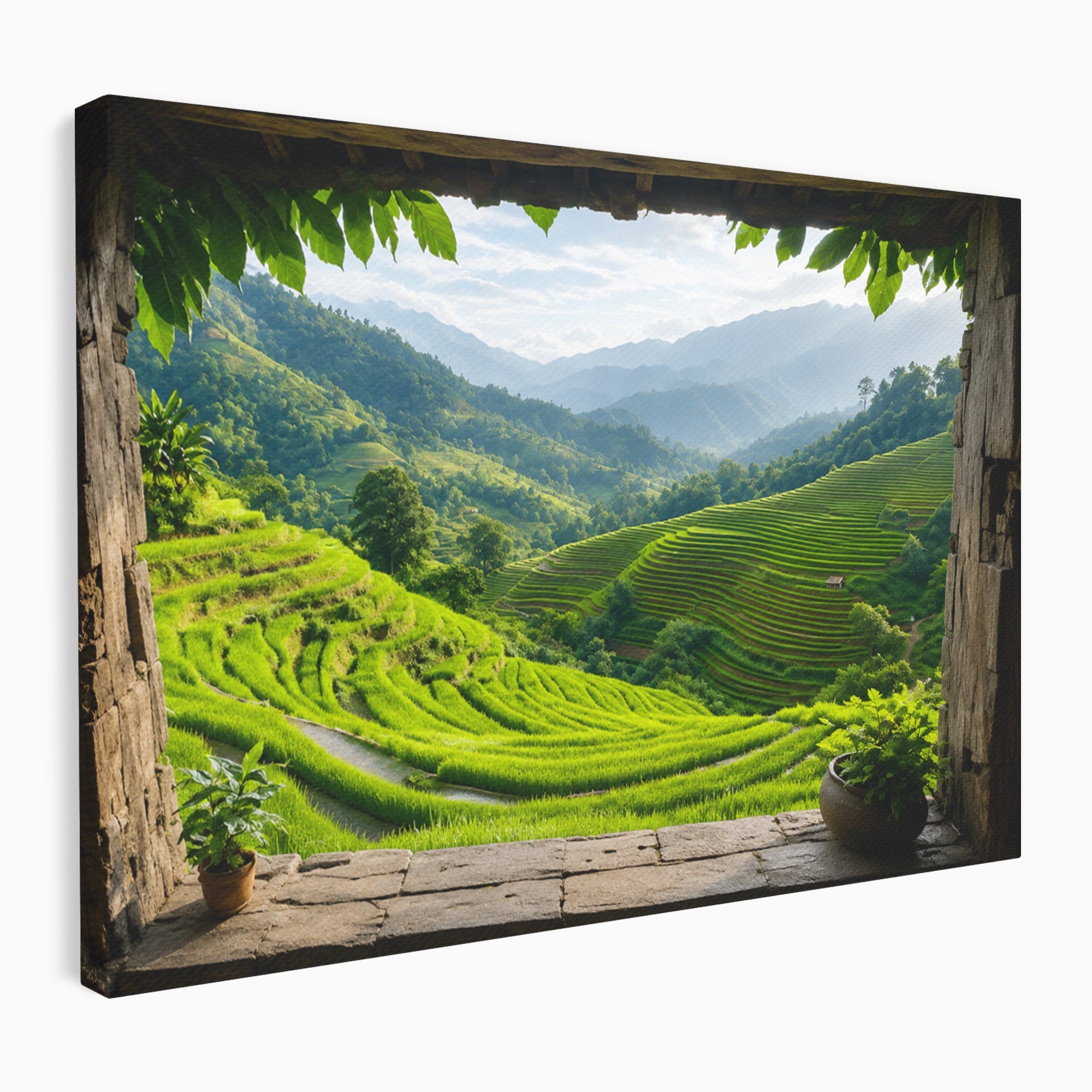 Tablou Canvas Premium LuxCanva® A1690, Terase Verzi Montane, Peisaj, Natura, Terase, Munti, Living, Dormitor, Culori Vibrante