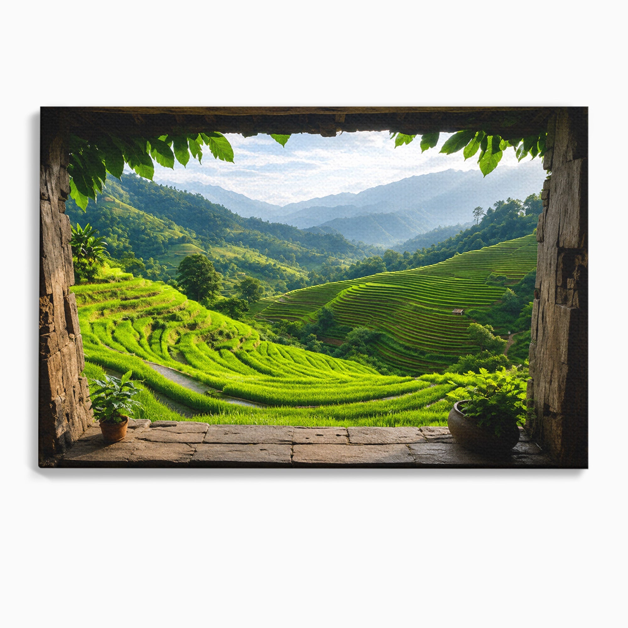 Tablou Canvas Premium LuxCanva® A1690, Terase Verzi Montane, Peisaj, Natura, Terase, Munti, Living, Dormitor, Culori Vibrante