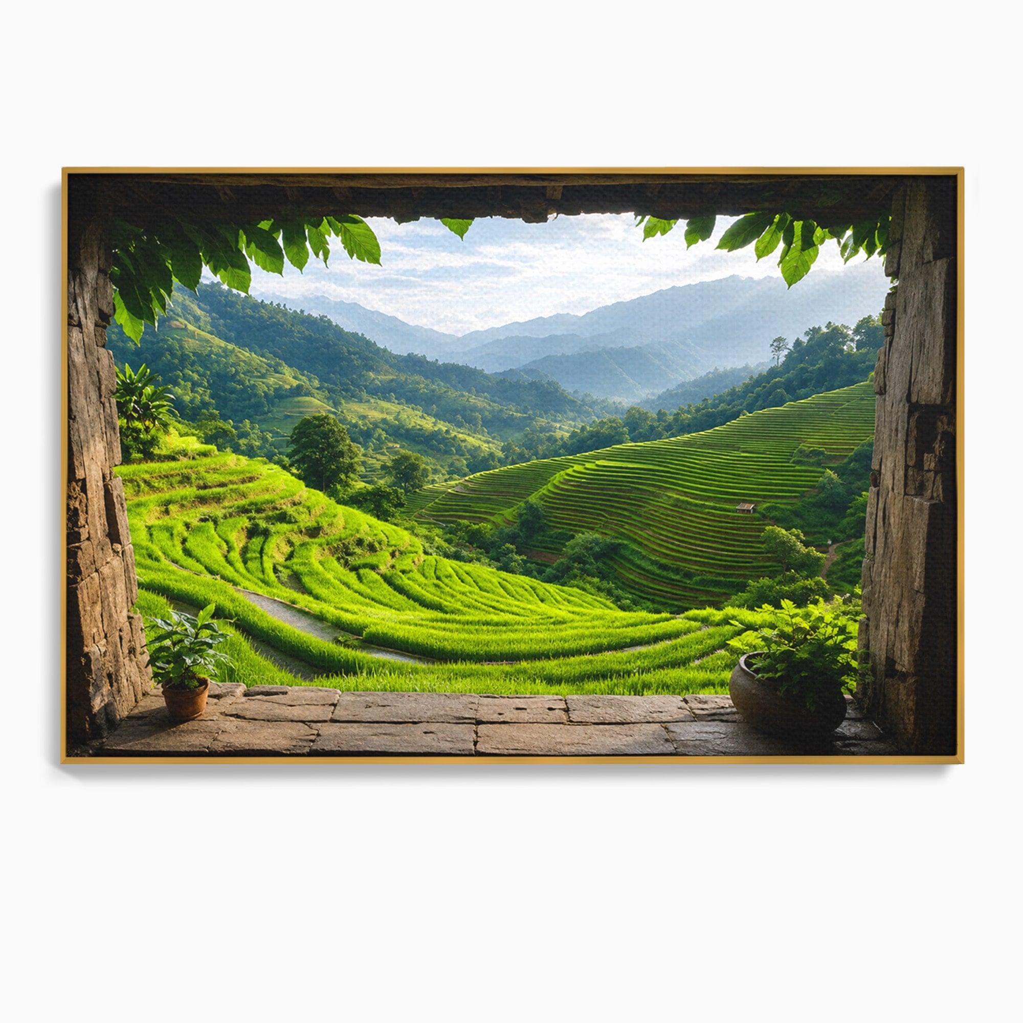Tablou Canvas Premium LuxCanva® A1690, Terase Verzi Montane, Peisaj, Natura, Terase, Munti, Living, Dormitor, Culori Vibrante