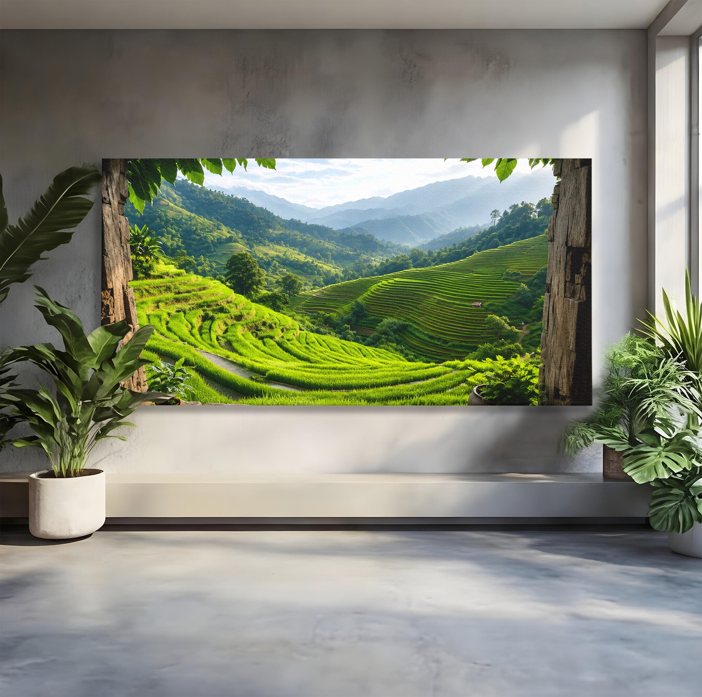 Tablou Canvas Premium LuxCanva® A1690, Terase Verzi Montane, Peisaj, Natura, Terase, Munti, Living, Dormitor, Culori Vibrante