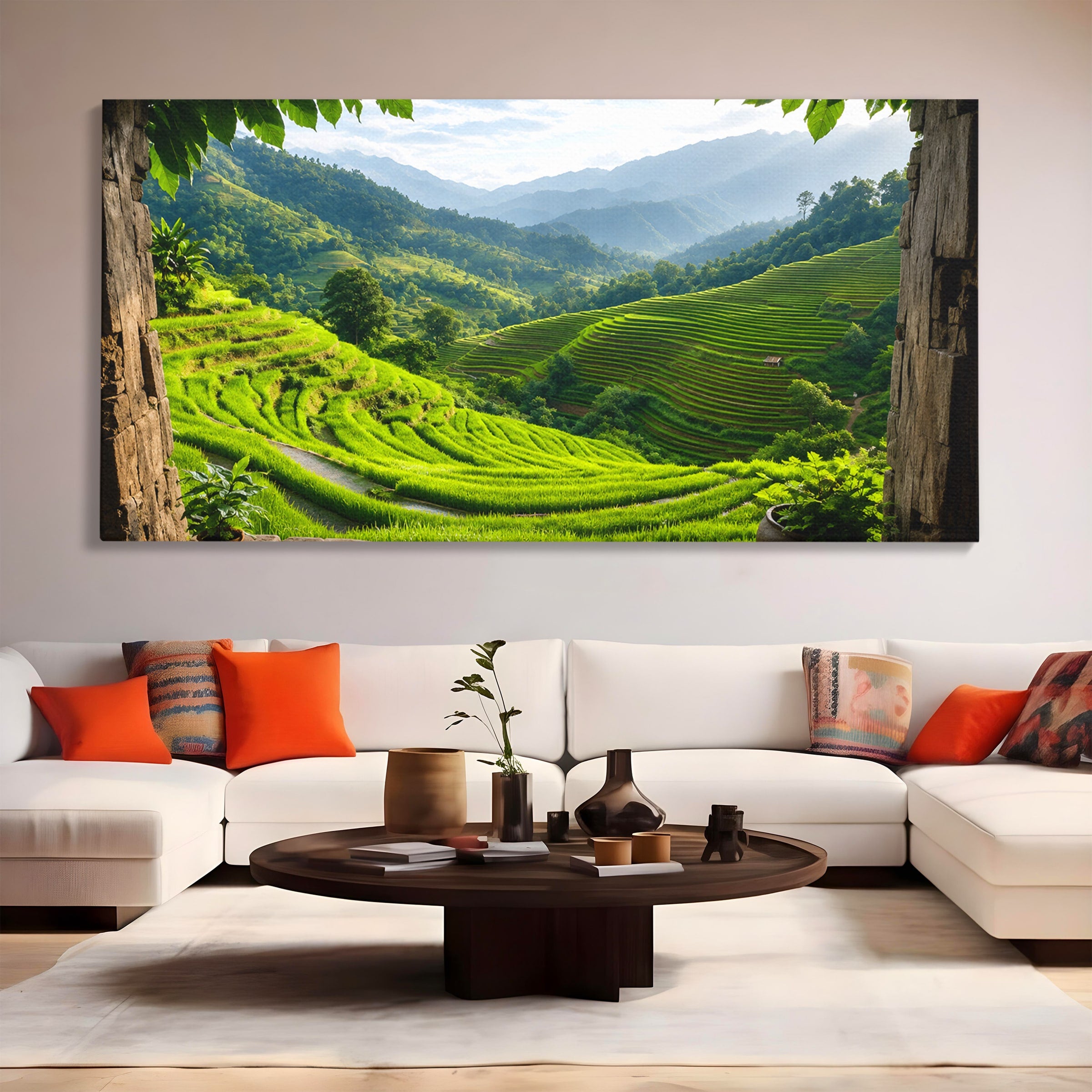 Tablou Canvas Premium LuxCanva® A1690, Terase Verzi Montane, Peisaj, Natura, Terase, Munti, Living, Dormitor, Culori Vibrante