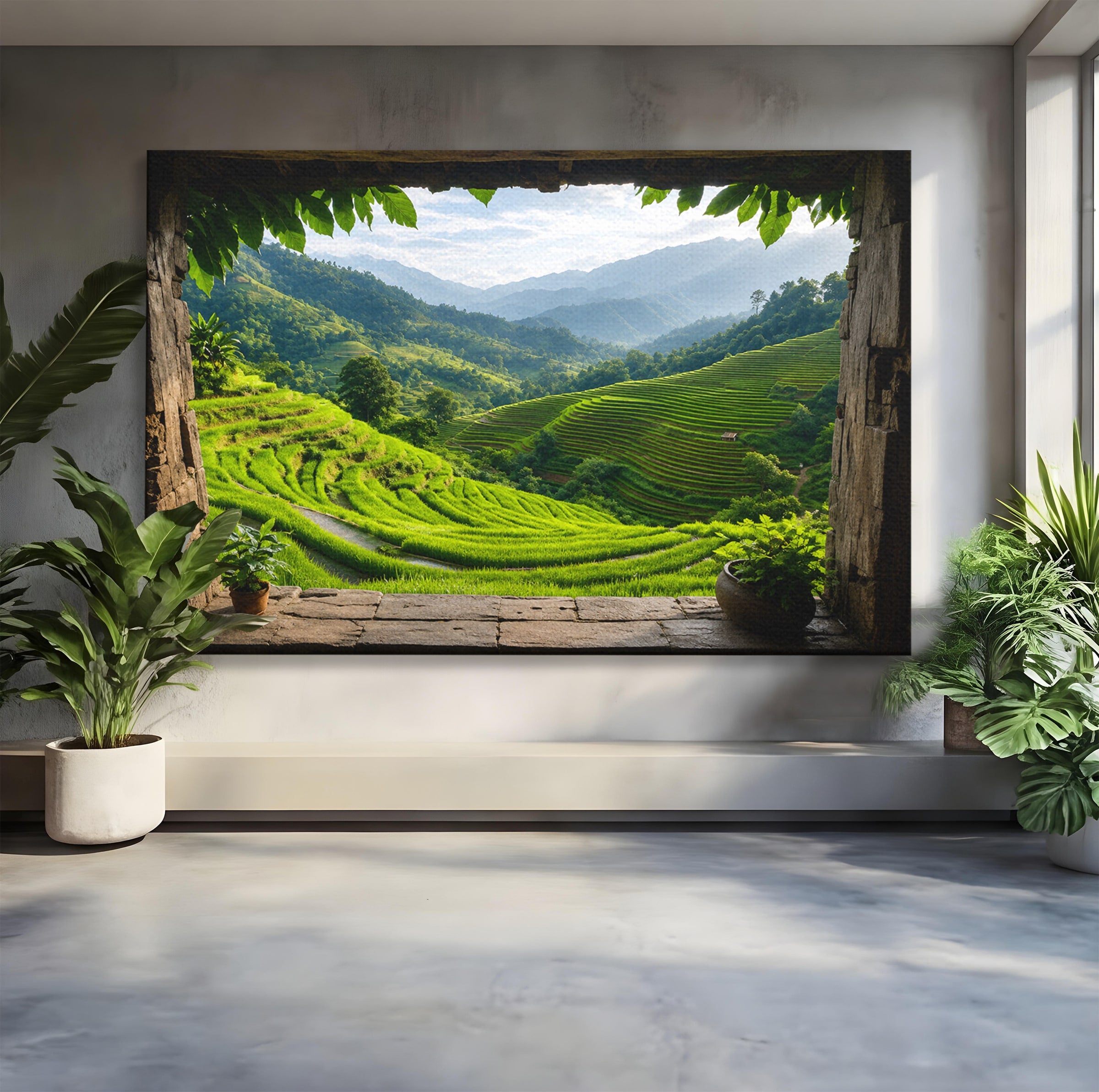 Tablou Canvas Premium LuxCanva® A1690, Terase Verzi Montane, Peisaj, Natura, Terase, Munti, Living, Dormitor, Culori Vibrante