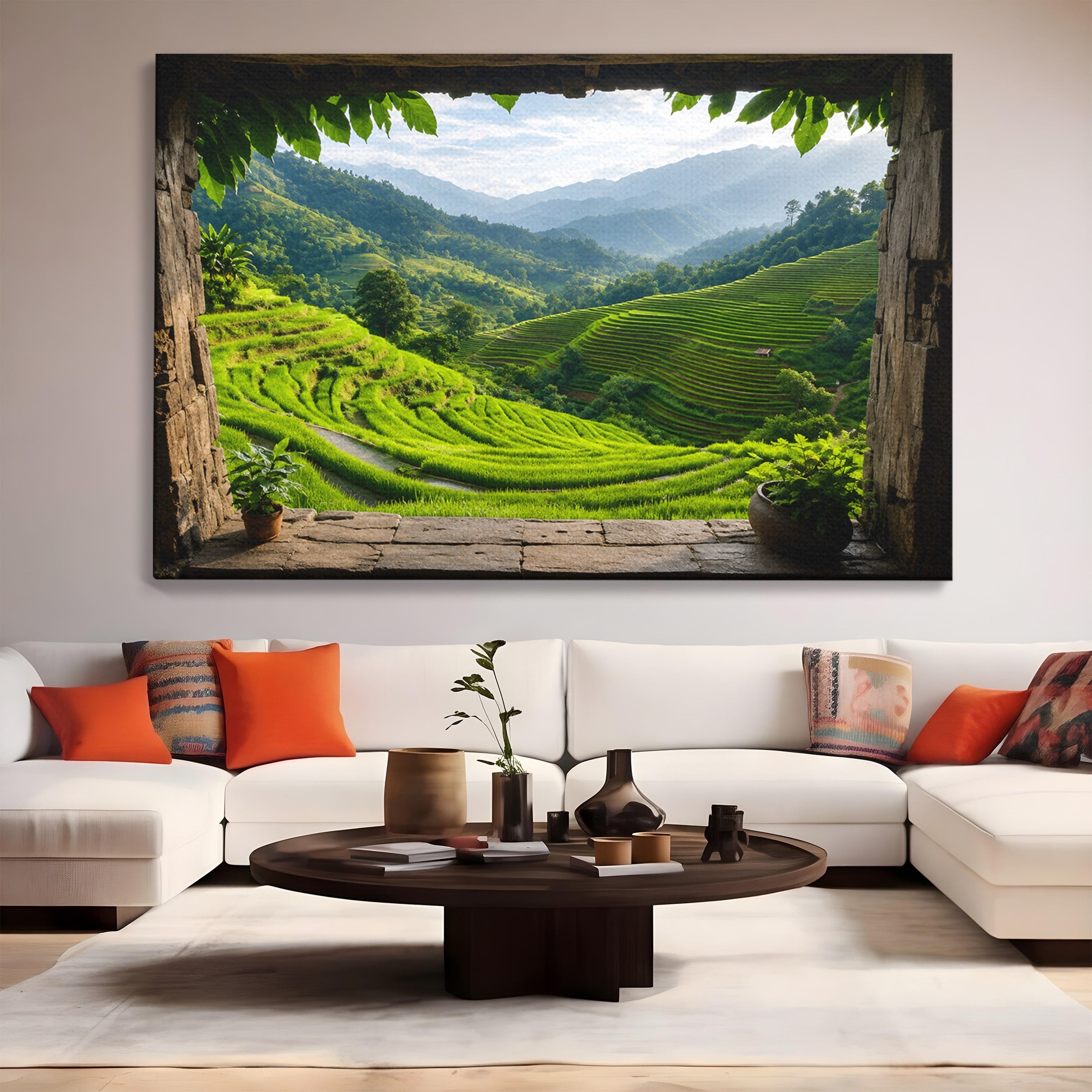 Tablou Canvas Premium LuxCanva® A1690, Terase Verzi Montane, Peisaj, Natura, Terase, Munti, Living, Dormitor, Culori Vibrante