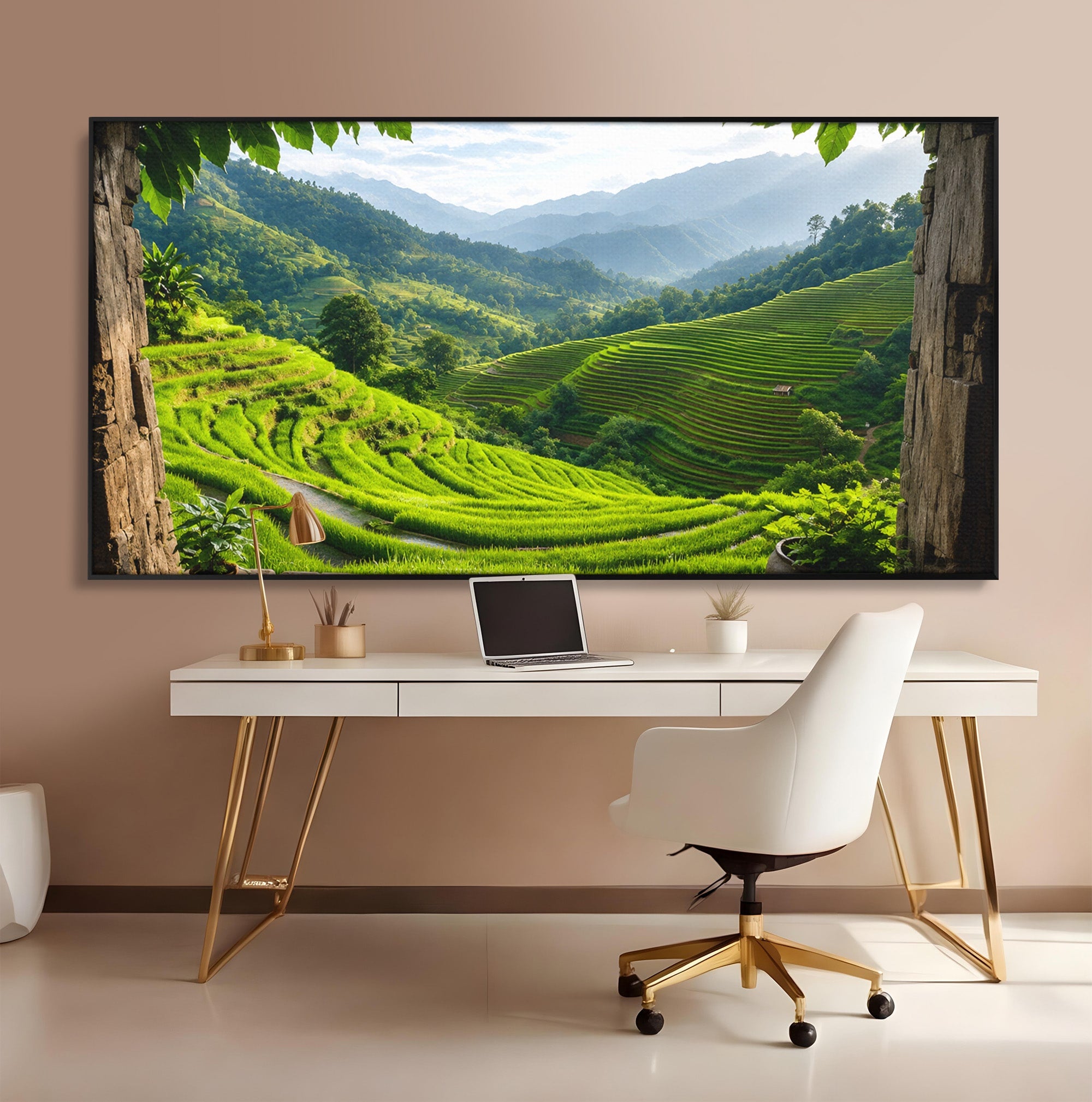 Tablou Canvas Premium LuxCanva® A1690, Terase Verzi Montane, Peisaj, Natura, Terase, Munti, Living, Dormitor, Culori Vibrante
