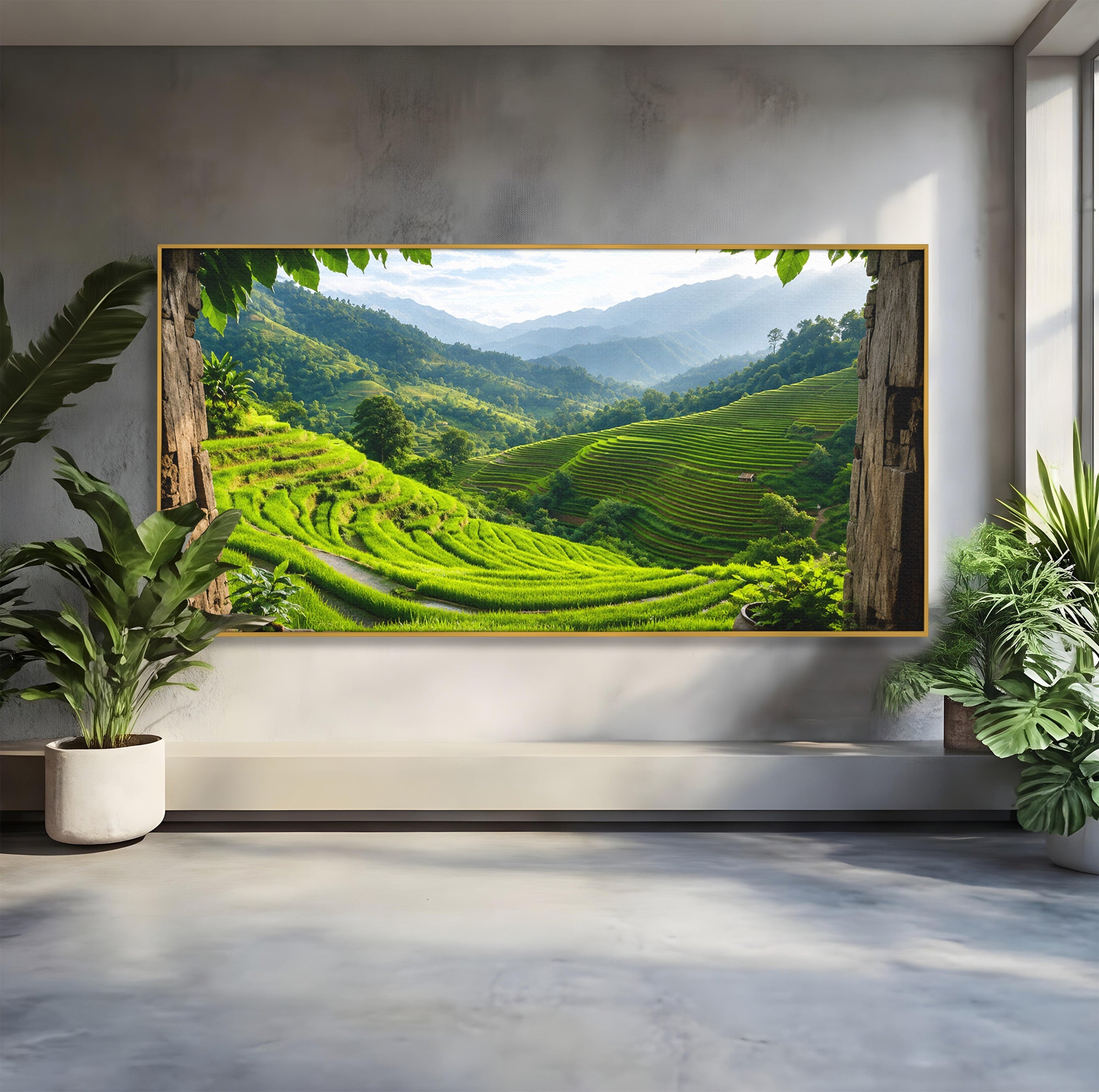 Tablou Canvas Premium LuxCanva® A1690, Terase Verzi Montane, Peisaj, Natura, Terase, Munti, Living, Dormitor, Culori Vibrante