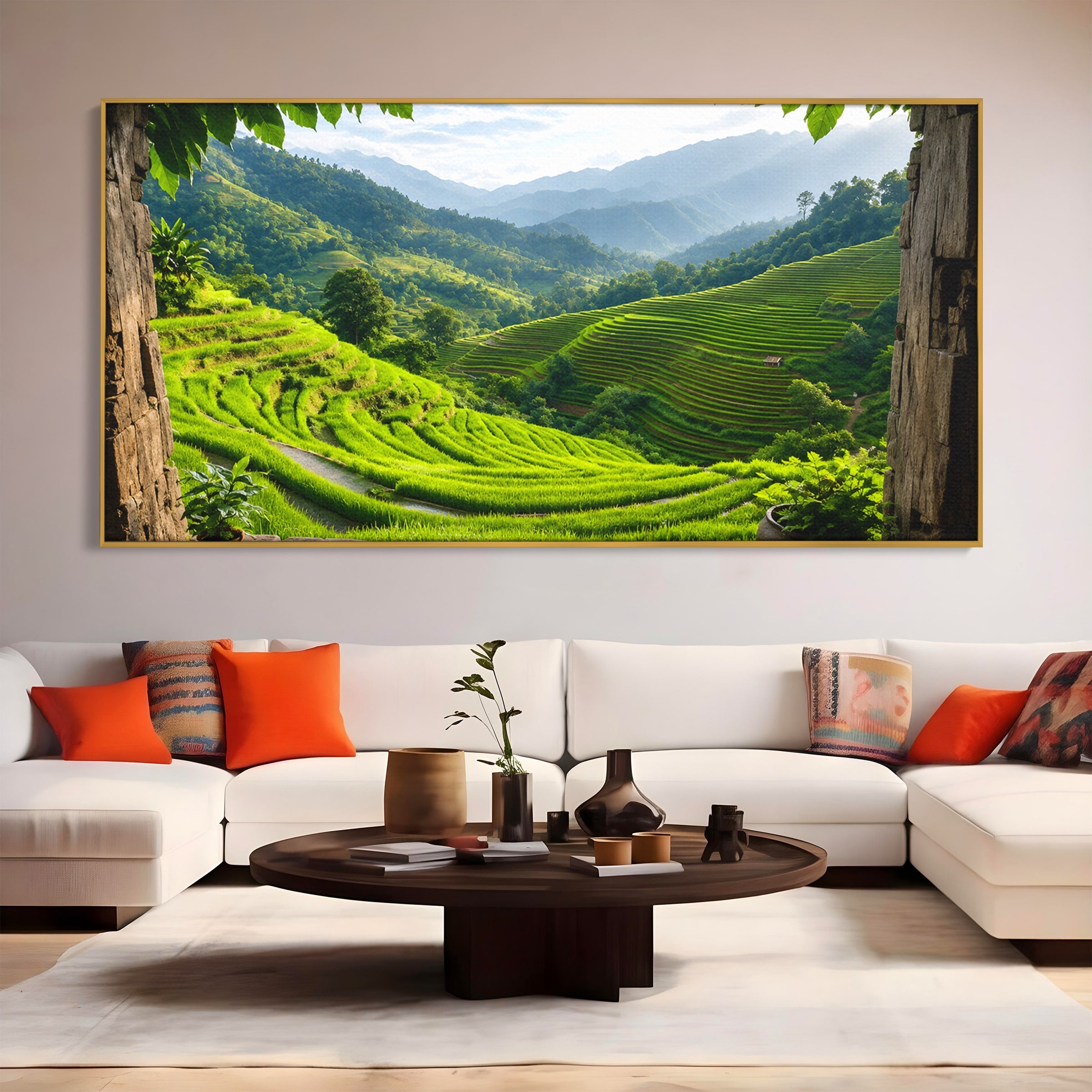 Tablou Canvas Premium LuxCanva® A1690, Terase Verzi Montane, Peisaj, Natura, Terase, Munti, Living, Dormitor, Culori Vibrante
