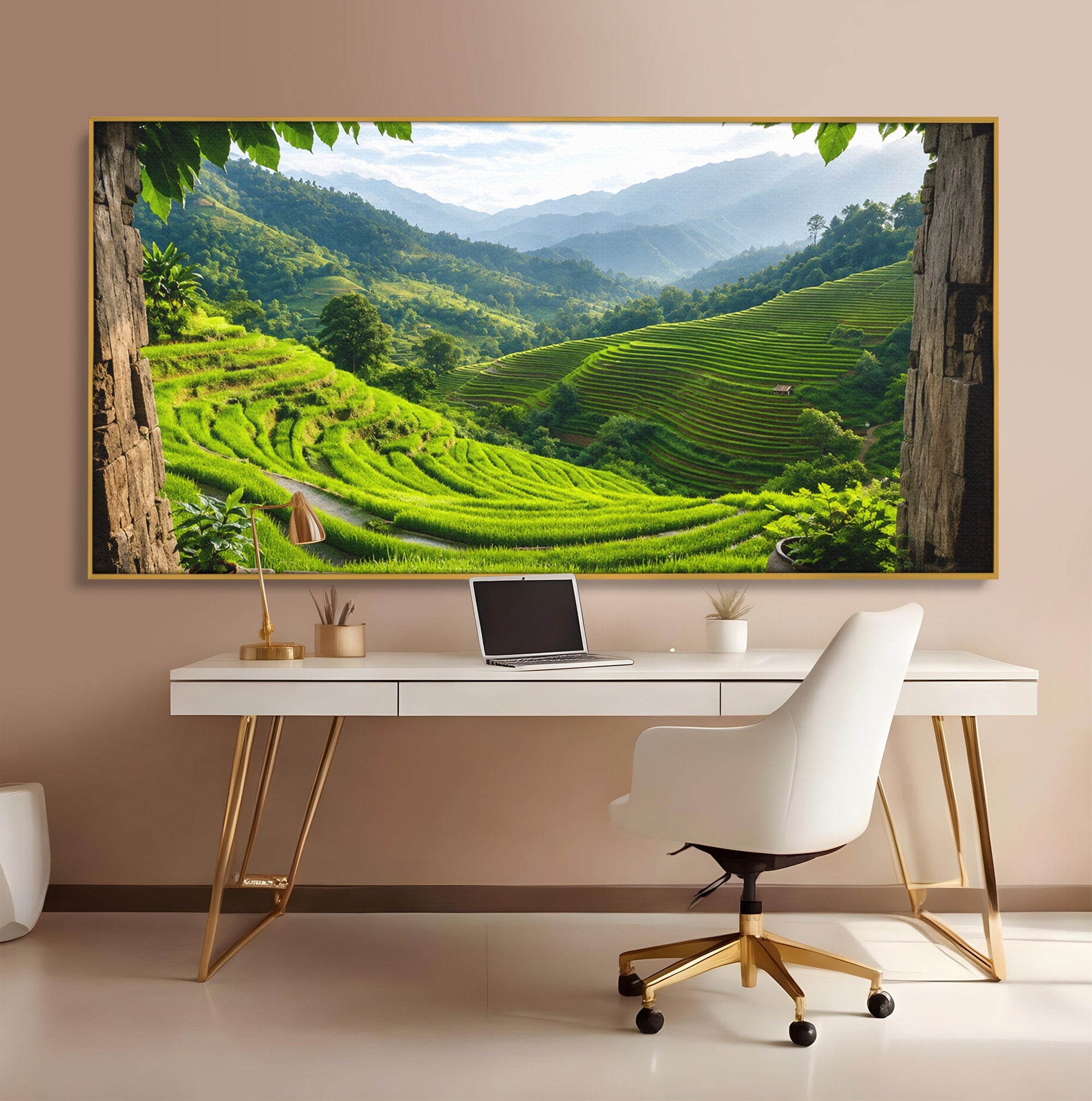 Tablou Canvas Premium LuxCanva® A1690, Terase Verzi Montane, Peisaj, Natura, Terase, Munti, Living, Dormitor, Culori Vibrante