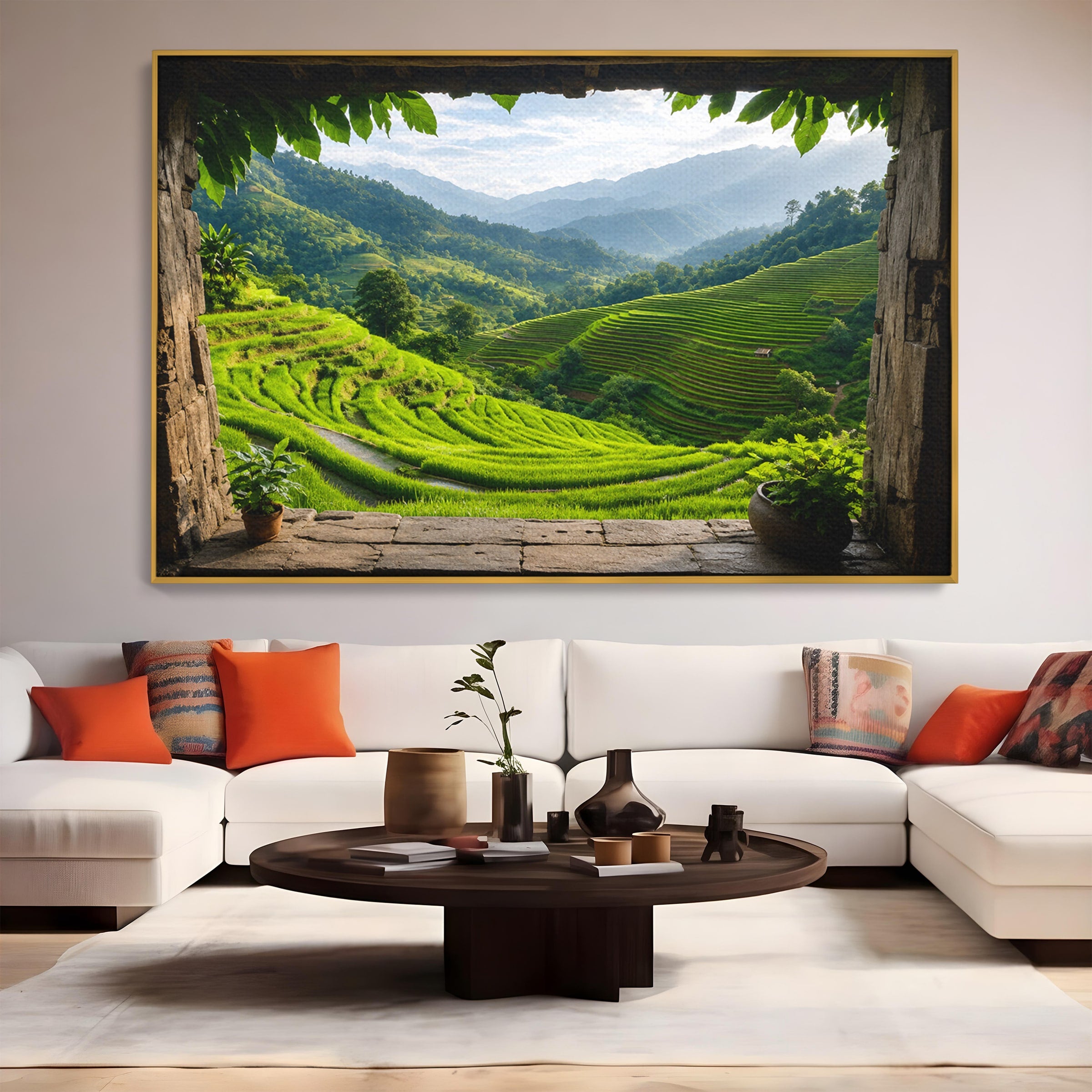 Tablou Canvas Premium LuxCanva® A1690, Terase Verzi Montane, Peisaj, Natura, Terase, Munti, Living, Dormitor, Culori Vibrante