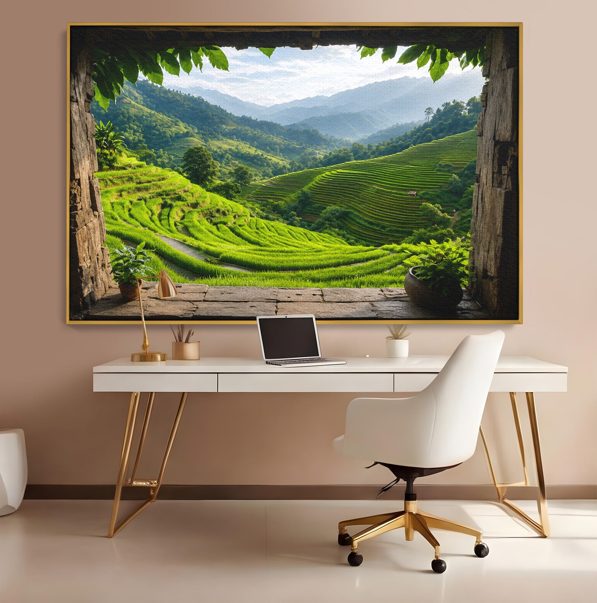 Tablou Canvas Premium LuxCanva® A1690, Terase Verzi Montane, Peisaj, Natura, Terase, Munti, Living, Dormitor, Culori Vibrante