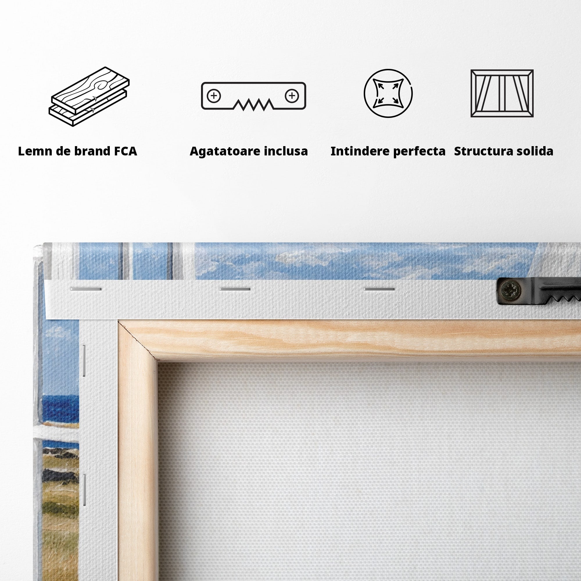 Tablou Canvas Premium LuxCanva® A1691, Vedere Spre Mare, Peisaj, Mare, Fereastra, Living, Relaxare, Culori Vibrante