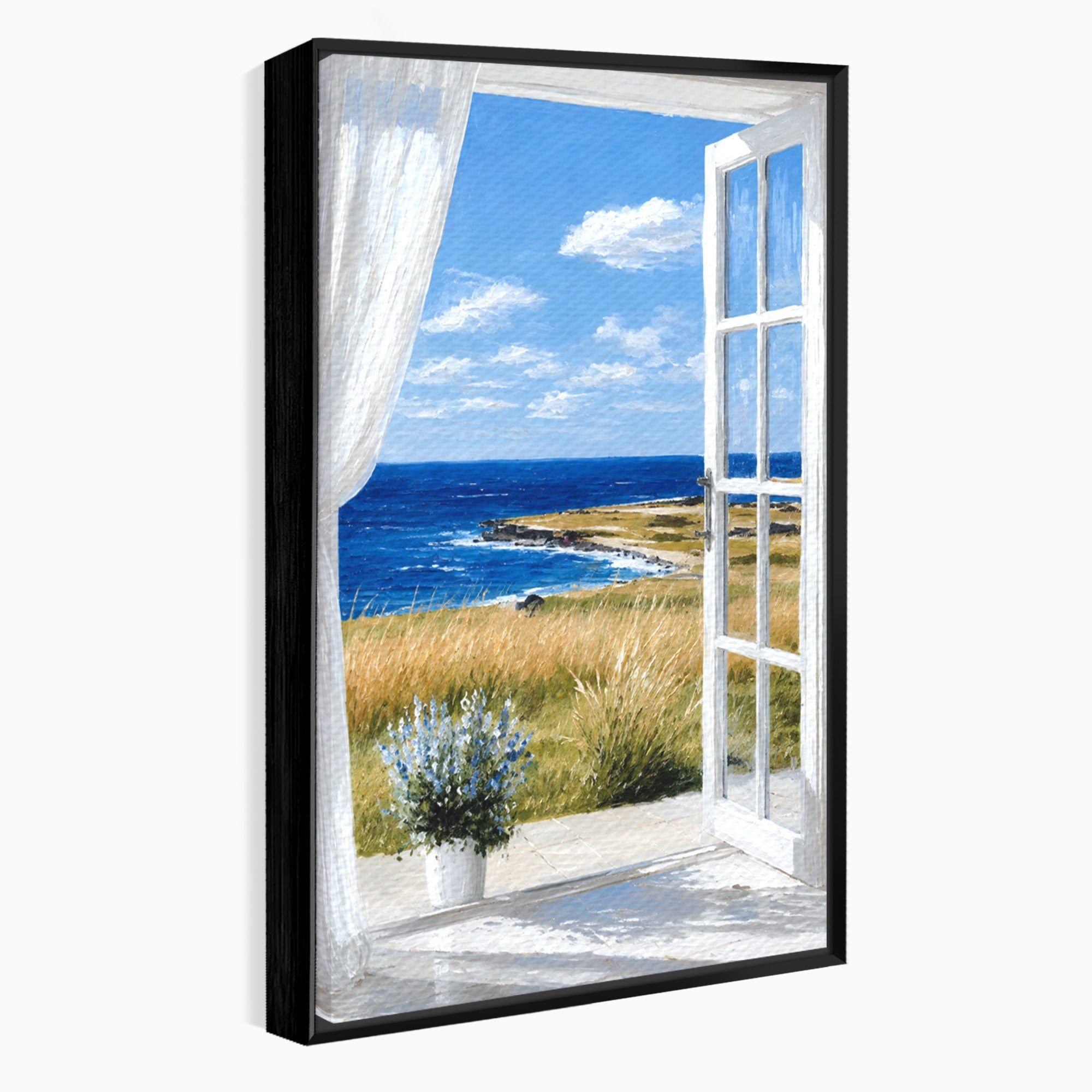 Tablou Canvas Premium LuxCanva® A1691, Vedere Spre Mare, Peisaj, Mare, Fereastra, Living, Relaxare, Culori Vibrante