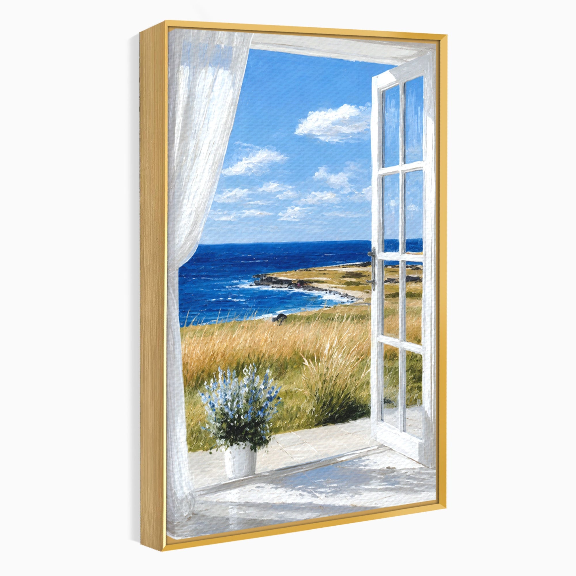 Tablou Canvas Premium LuxCanva® A1691, Vedere Spre Mare, Peisaj, Mare, Fereastra, Living, Relaxare, Culori Vibrante