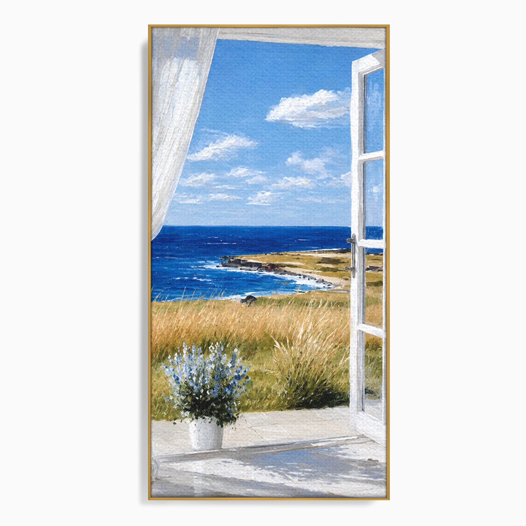 Tablou Canvas Premium LuxCanva® A1691, Vedere Spre Mare, Peisaj, Mare, Fereastra, Living, Relaxare, Culori Vibrante