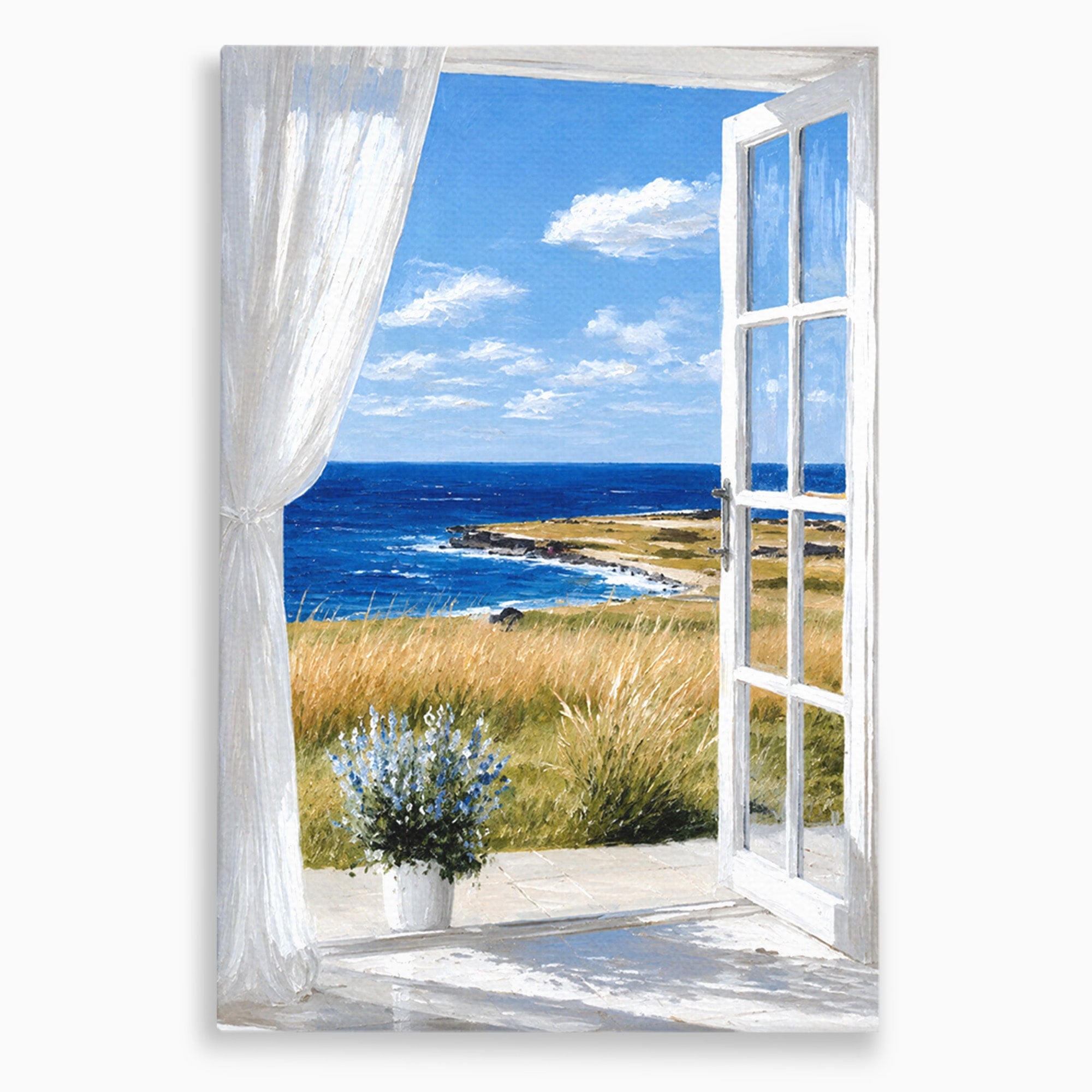 Tablou Canvas Premium LuxCanva® A1691, Vedere Spre Mare, Peisaj, Mare, Fereastra, Living, Relaxare, Culori Vibrante