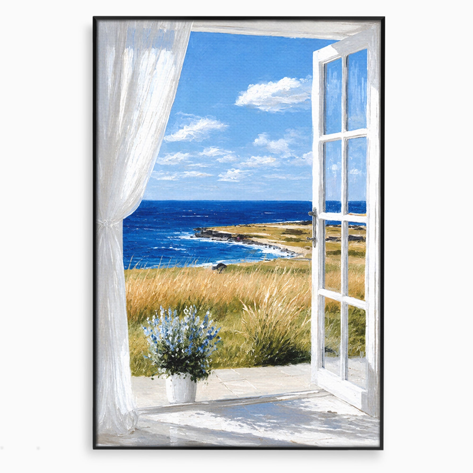 Tablou Canvas Premium LuxCanva® A1691, Vedere Spre Mare, Peisaj, Mare, Fereastra, Living, Relaxare, Culori Vibrante