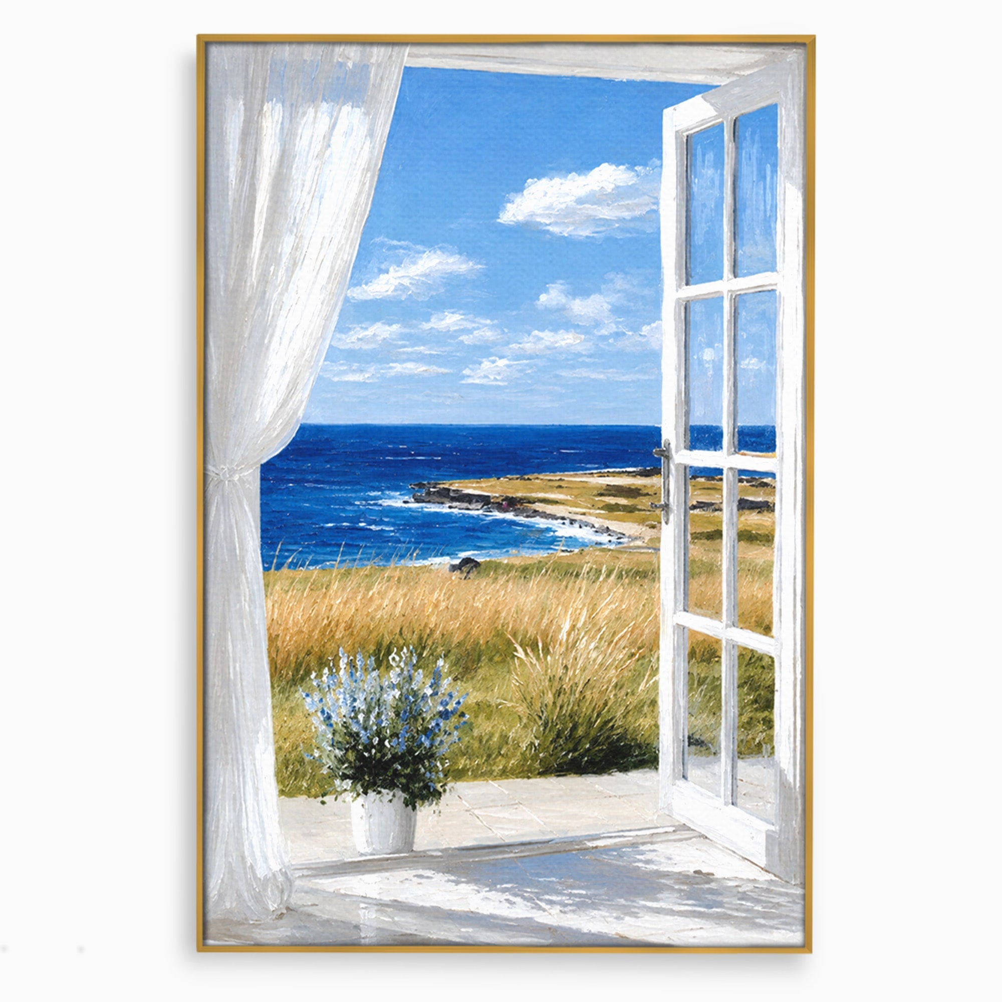 Tablou Canvas Premium LuxCanva® A1691, Vedere Spre Mare, Peisaj, Mare, Fereastra, Living, Relaxare, Culori Vibrante