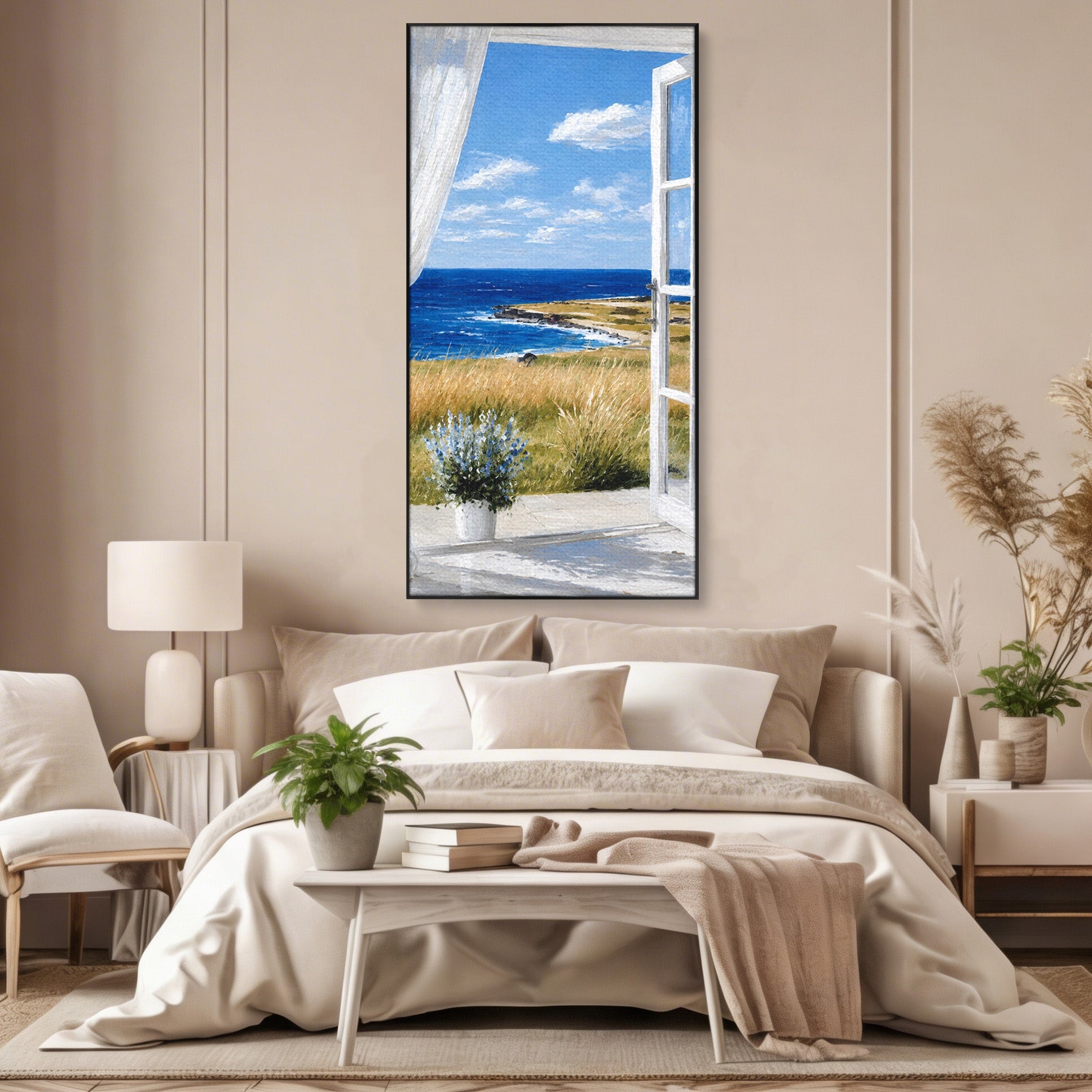 Tablou Canvas Premium LuxCanva® A1691, Vedere Spre Mare, Peisaj, Mare, Fereastra, Living, Relaxare, Culori Vibrante