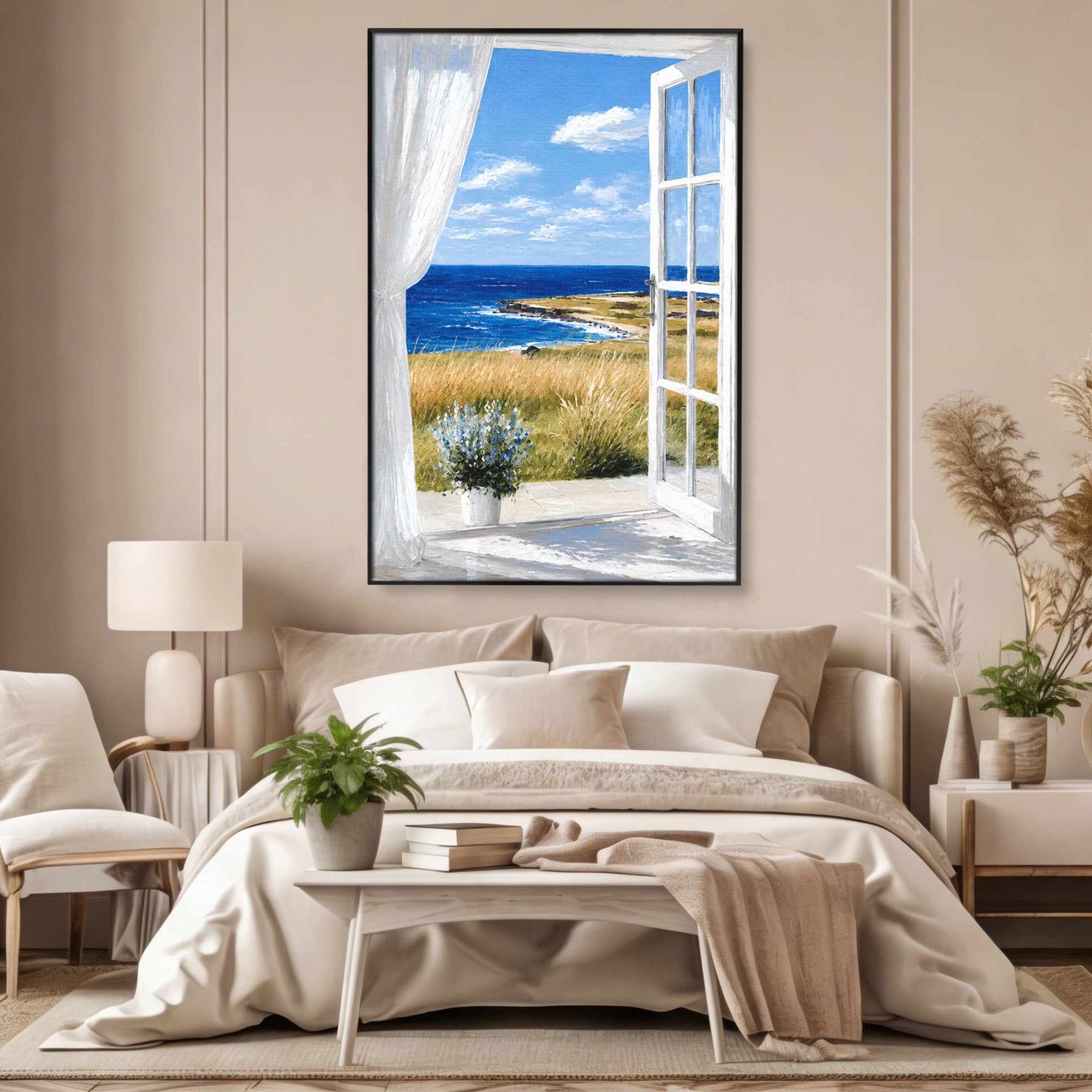 Tablou Canvas Premium LuxCanva® A1691, Vedere Spre Mare, Peisaj, Mare, Fereastra, Living, Relaxare, Culori Vibrante