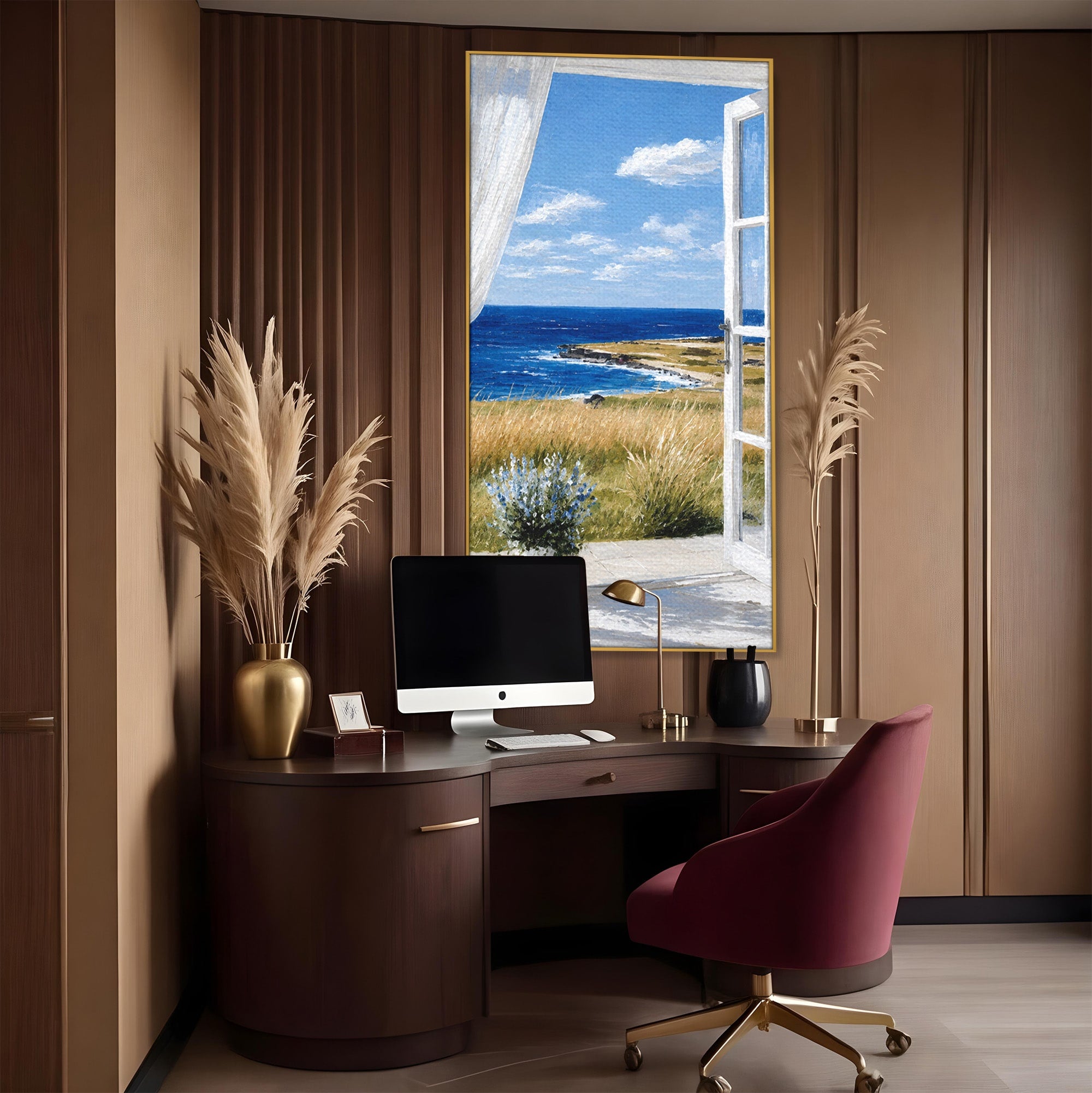 Tablou Canvas Premium LuxCanva® A1691, Vedere Spre Mare, Peisaj, Mare, Fereastra, Living, Relaxare, Culori Vibrante