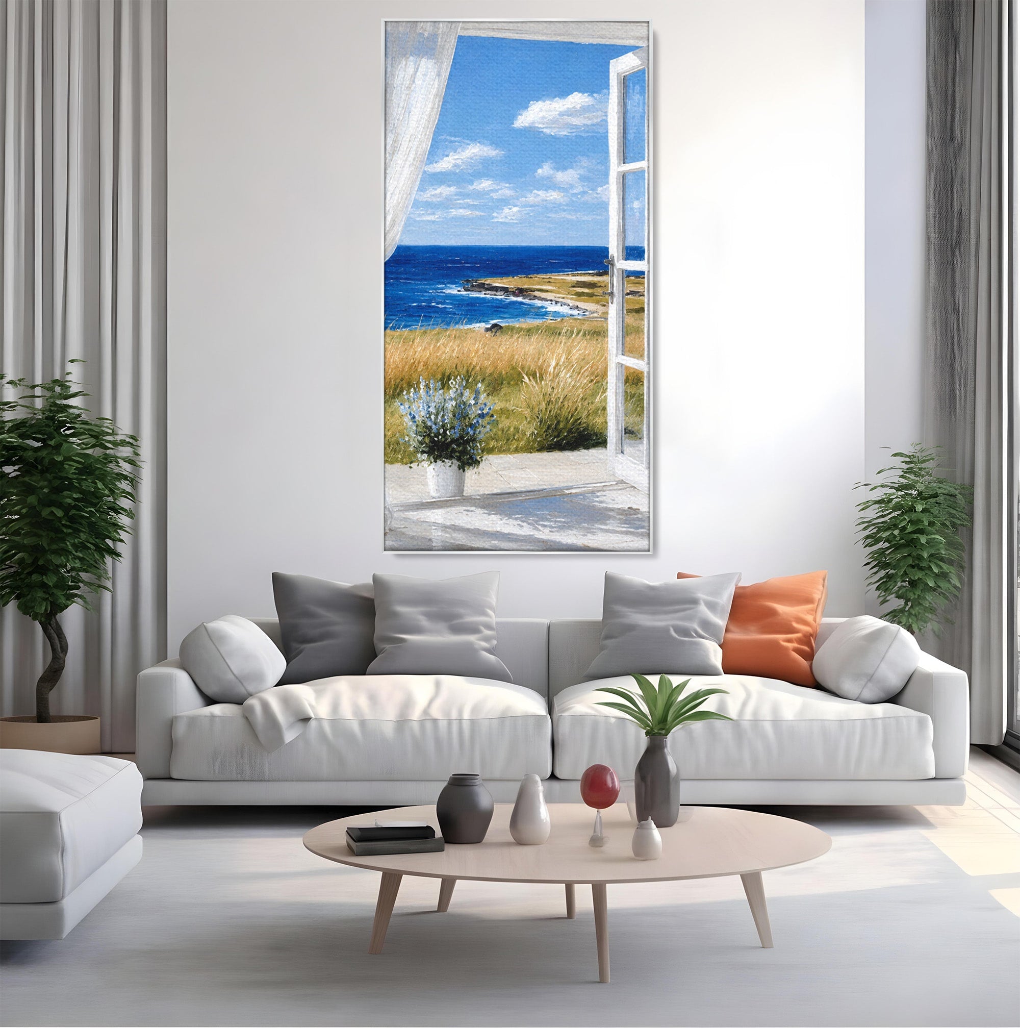 Tablou Canvas Premium LuxCanva® A1691, Vedere Spre Mare, Peisaj, Mare, Fereastra, Living, Relaxare, Culori Vibrante