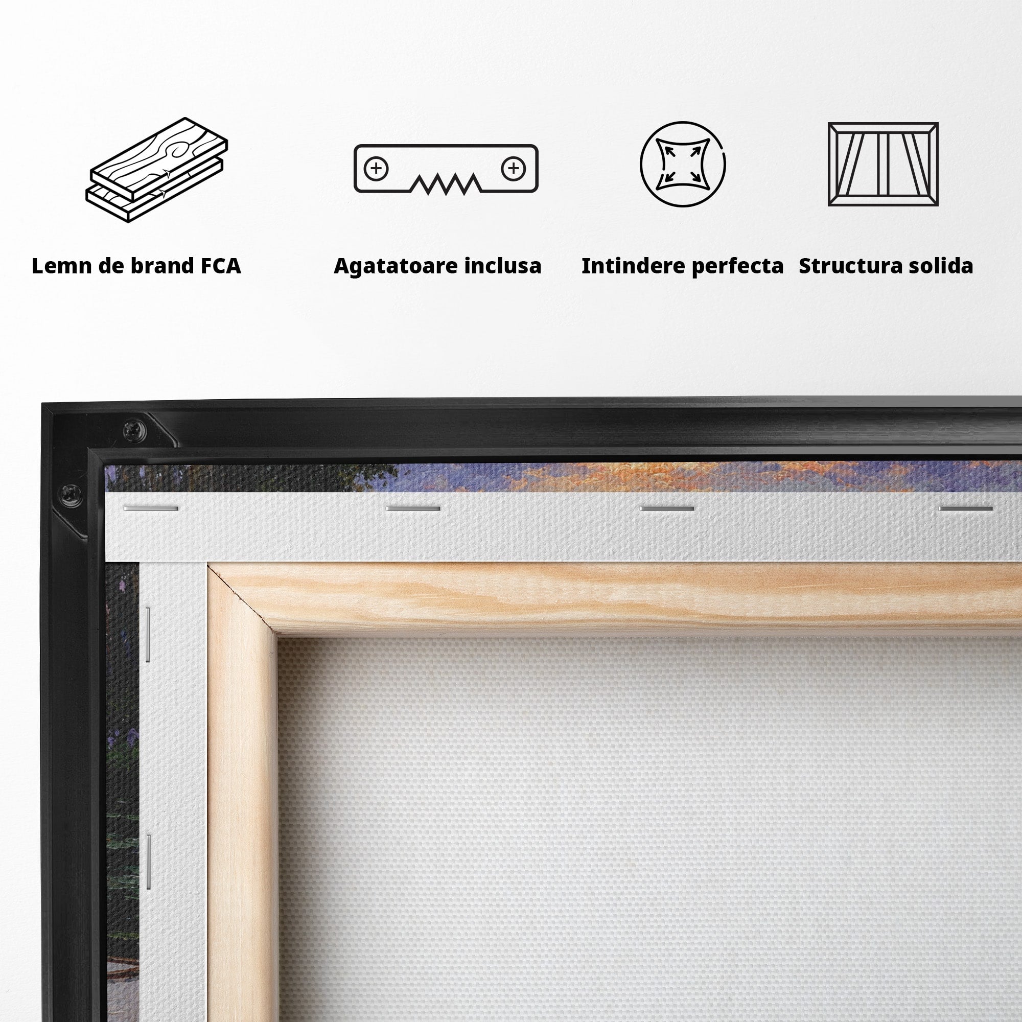 Tablou Canvas Premium LuxCanva® A1692, Barca Pe Lac La Apus, Barca, Lac, Apus, Natura, Flori, Living, Culori Vibrante