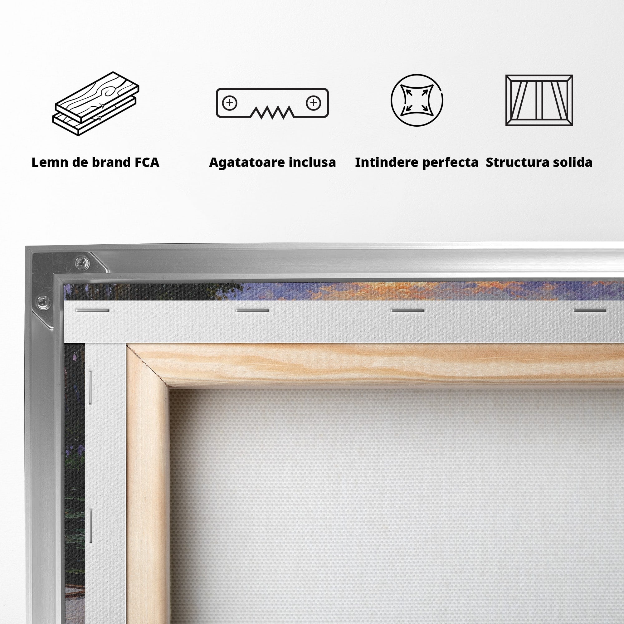 Tablou Canvas Premium LuxCanva® A1692, Barca Pe Lac La Apus, Barca, Lac, Apus, Natura, Flori, Living, Culori Vibrante