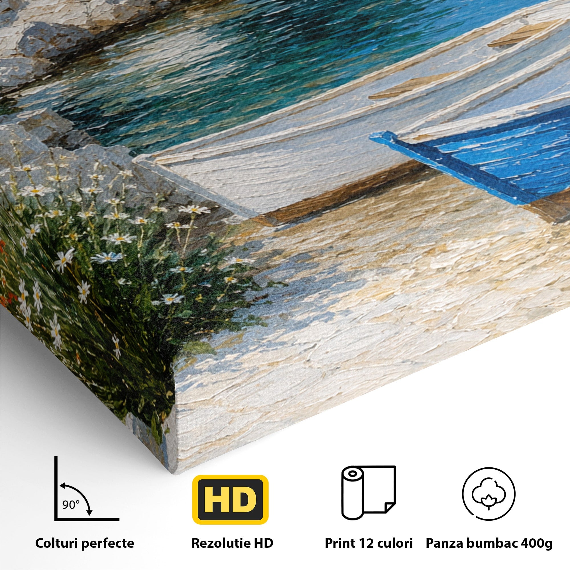 Tablou Canvas Premium LuxCanva® A1693, Barci La Tarm, Mare, Barci, Peisaj, Natura, Living, Culori Vibrante