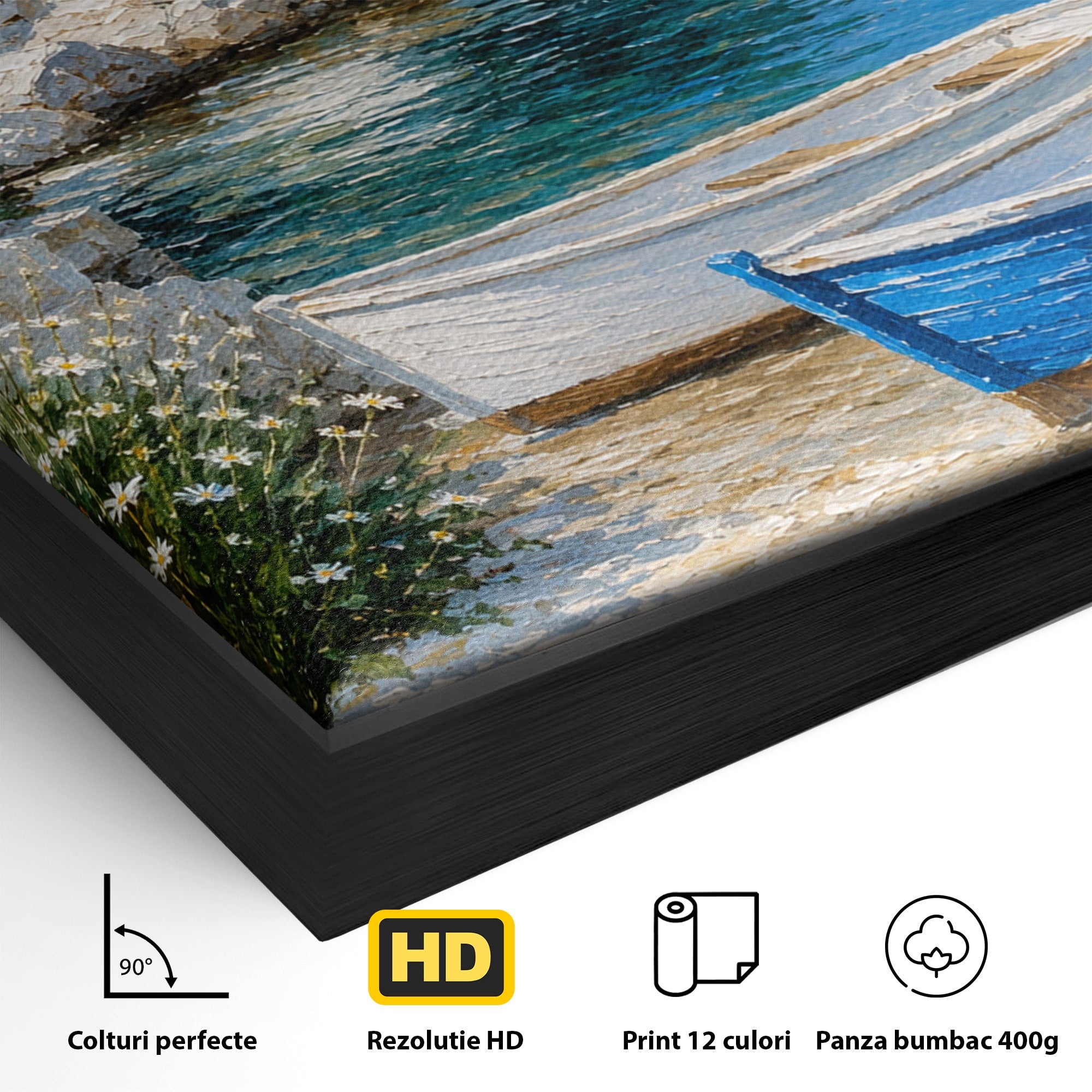 Tablou Canvas Premium LuxCanva® A1693, Barci La Tarm, Mare, Barci, Peisaj, Natura, Living, Culori Vibrante