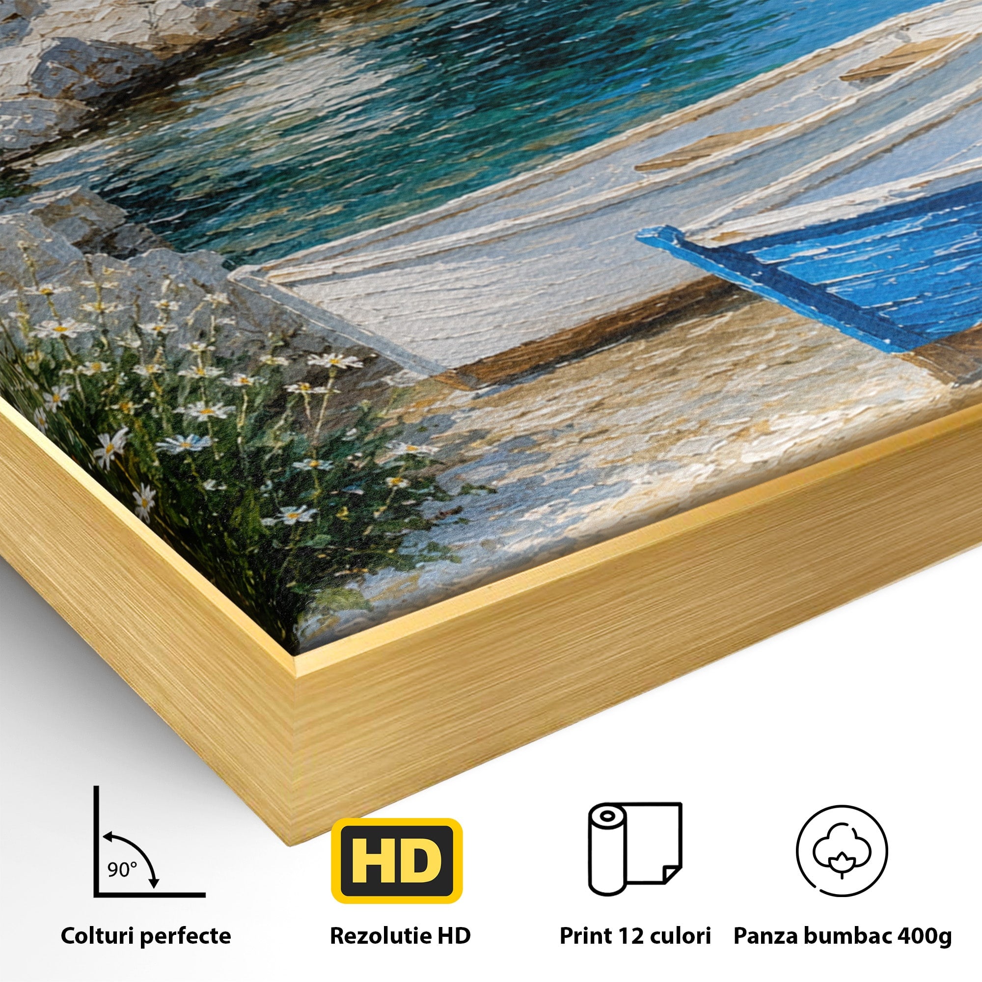 Tablou Canvas Premium LuxCanva® A1693, Barci La Tarm, Mare, Barci, Peisaj, Natura, Living, Culori Vibrante
