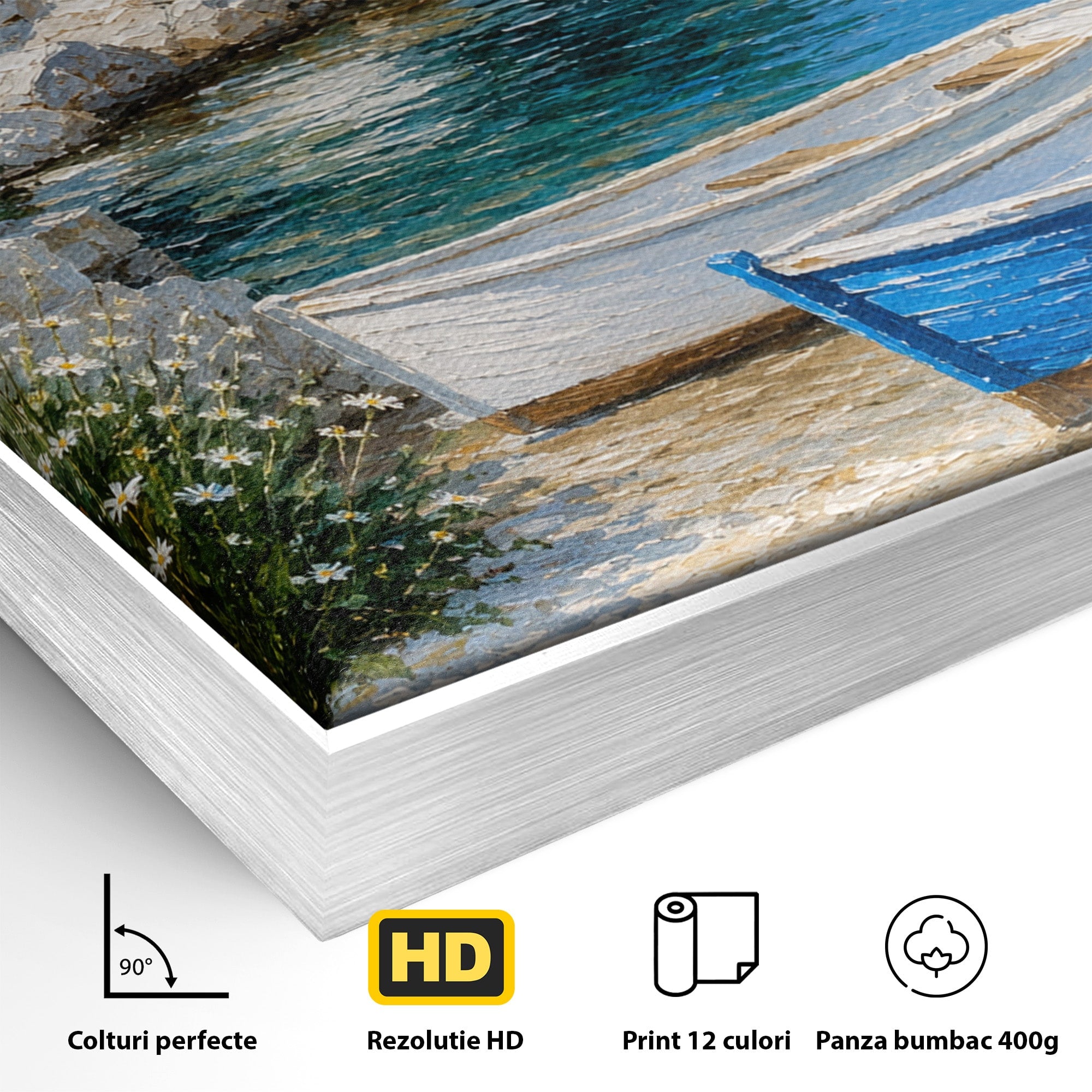 Tablou Canvas Premium LuxCanva® A1693, Barci La Tarm, Mare, Barci, Peisaj, Natura, Living, Culori Vibrante
