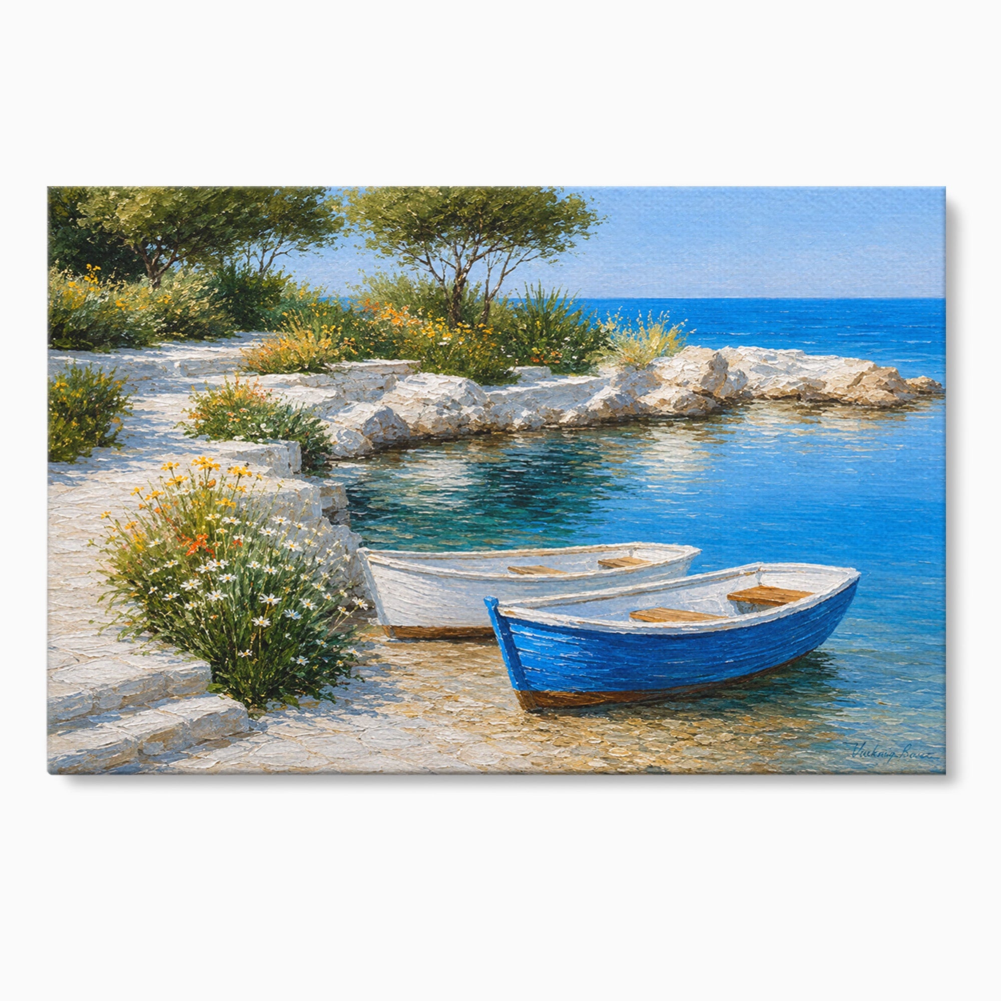 Tablou Canvas Premium LuxCanva® A1693, Barci La Tarm, Mare, Barci, Peisaj, Natura, Living, Culori Vibrante