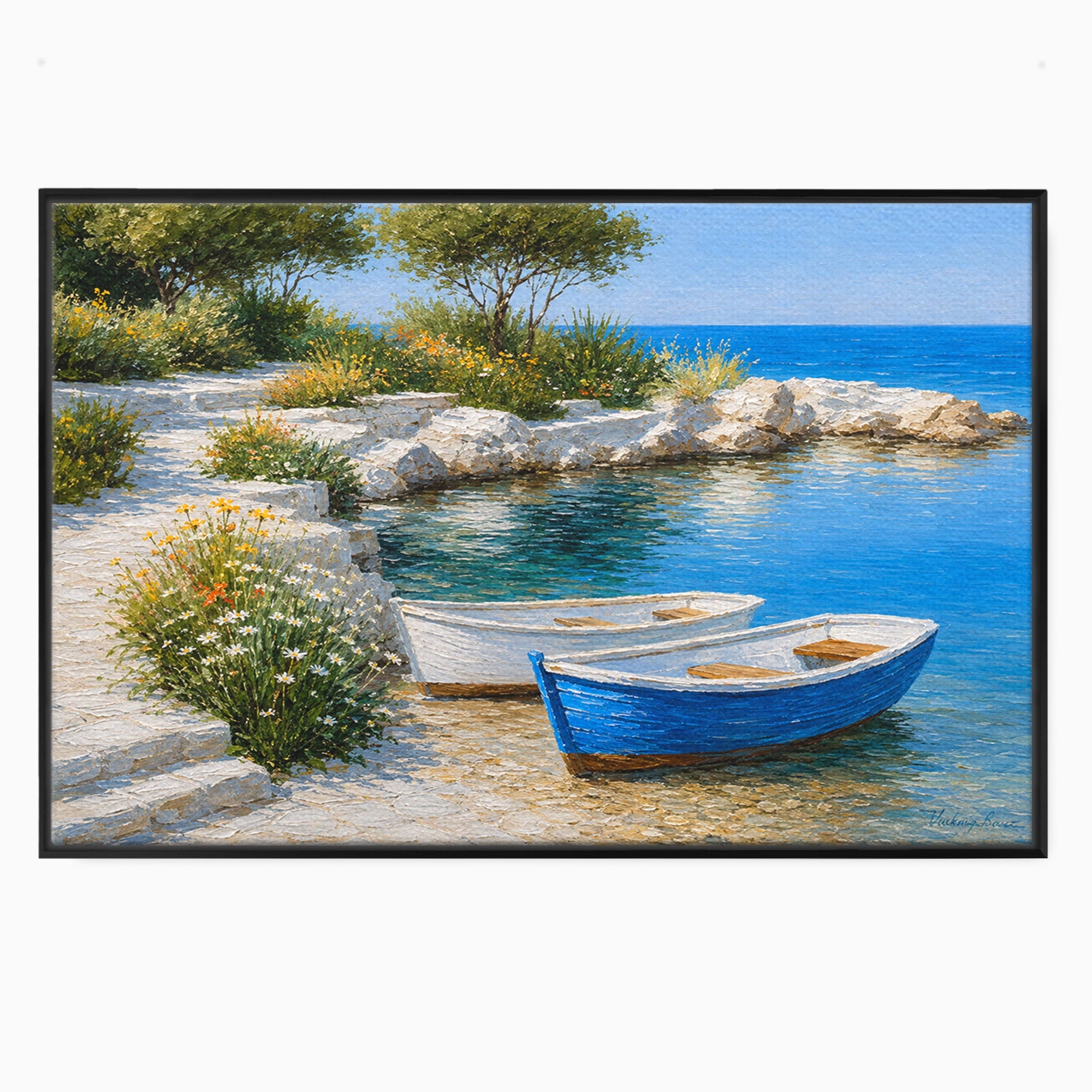 Tablou Canvas Premium LuxCanva® A1693, Barci La Tarm, Mare, Barci, Peisaj, Natura, Living, Culori Vibrante