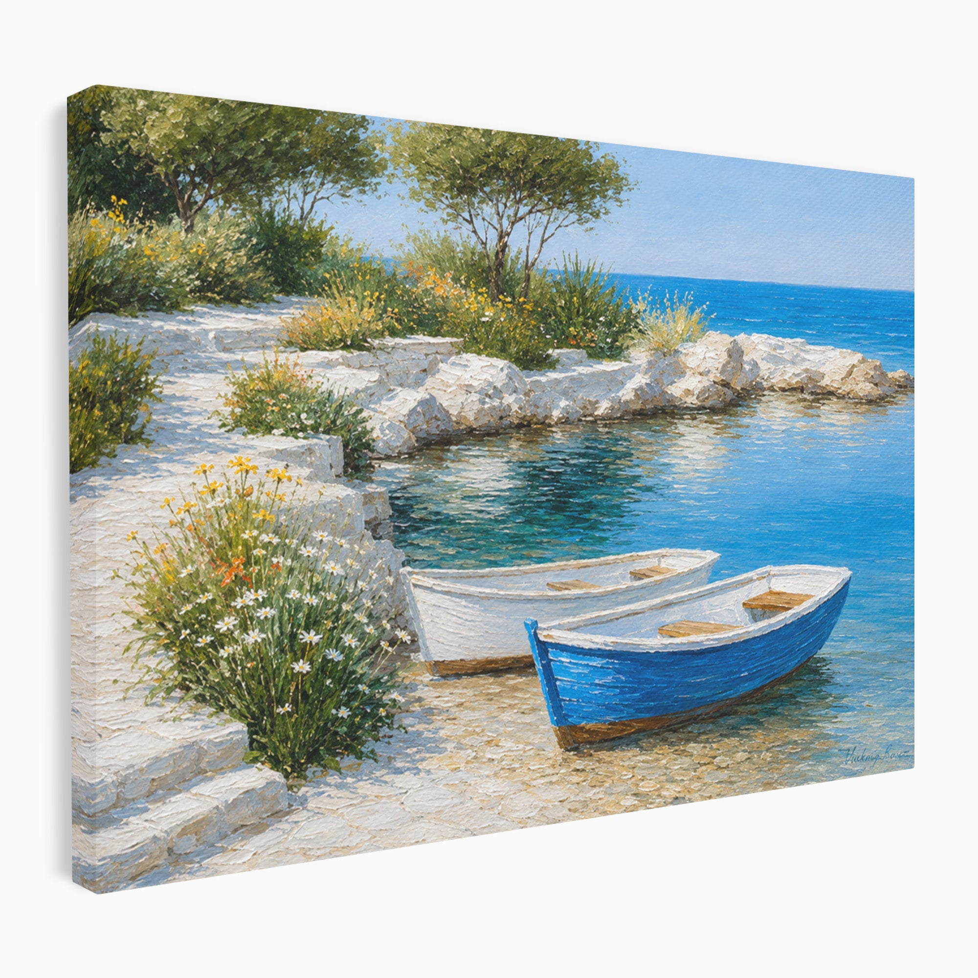 Tablou Canvas Premium LuxCanva® A1693, Barci La Tarm, Mare, Barci, Peisaj, Natura, Living, Culori Vibrante