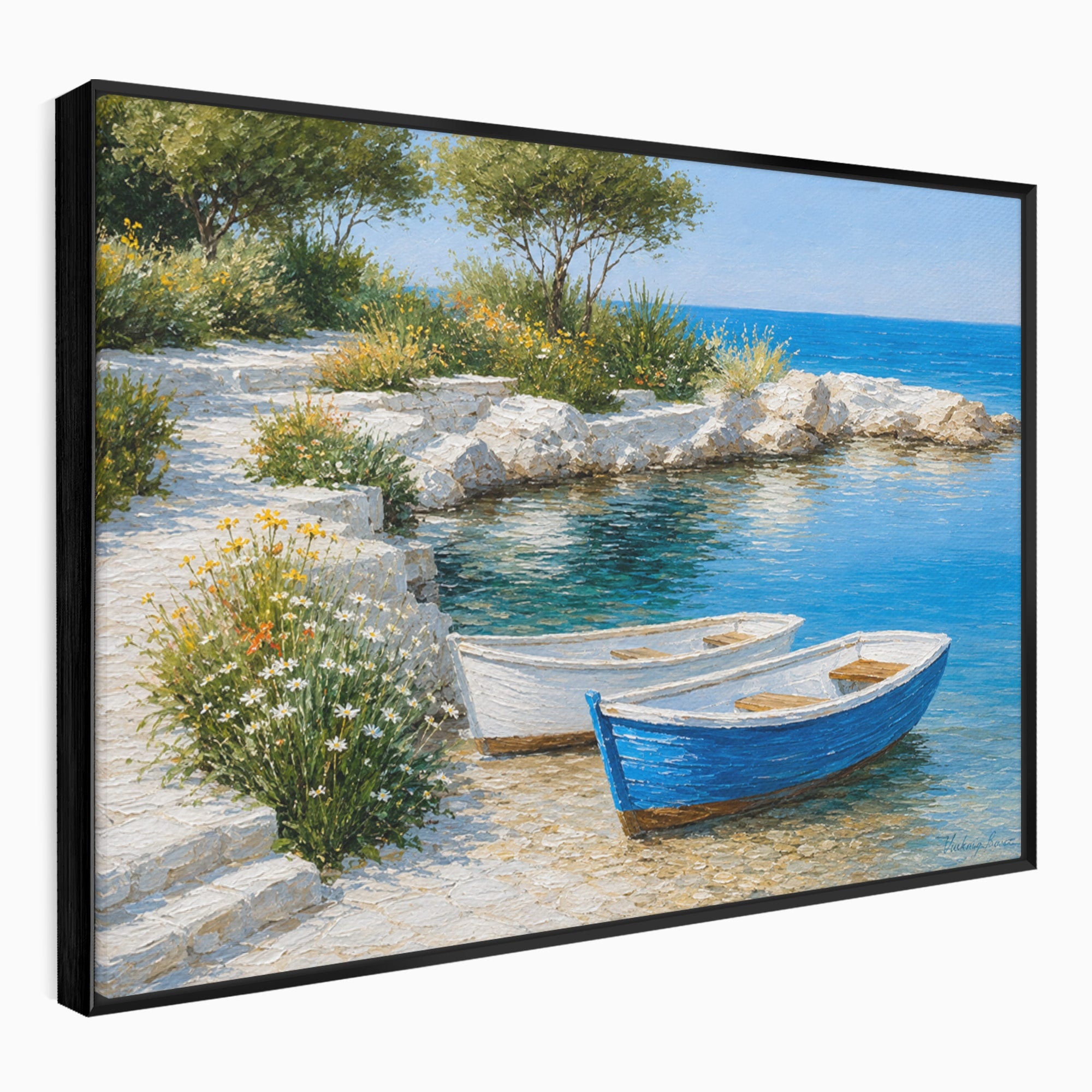 Tablou Canvas Premium LuxCanva® A1693, Barci La Tarm, Mare, Barci, Peisaj, Natura, Living, Culori Vibrante
